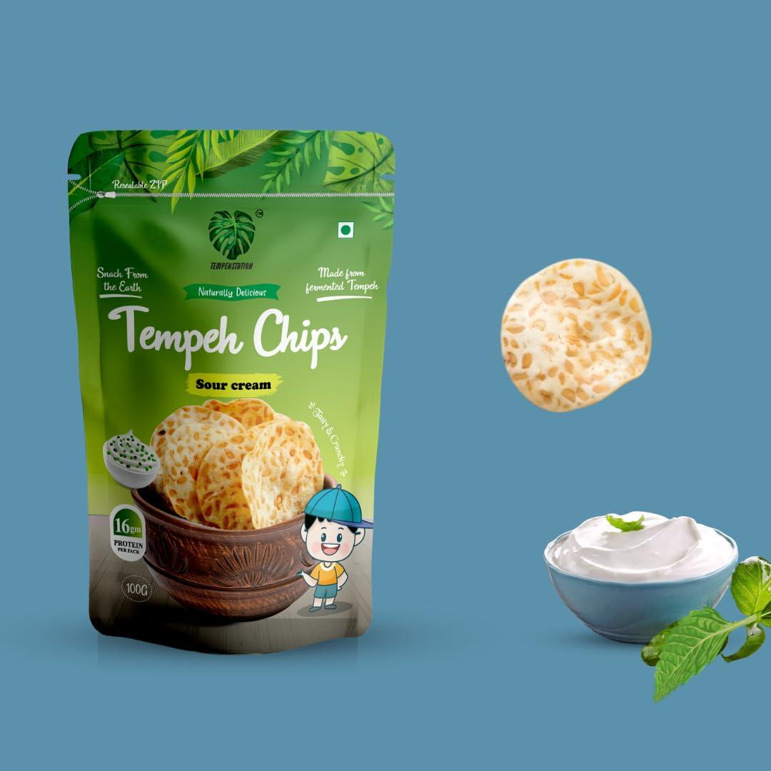 TEMPEHCHENNAI Tempeh Protein Chips (Sour cream seasoning),High Protein 100g- Veg/Vegan Protein | Dairy & Gluten Free | Gut-Friendly | | No Maida