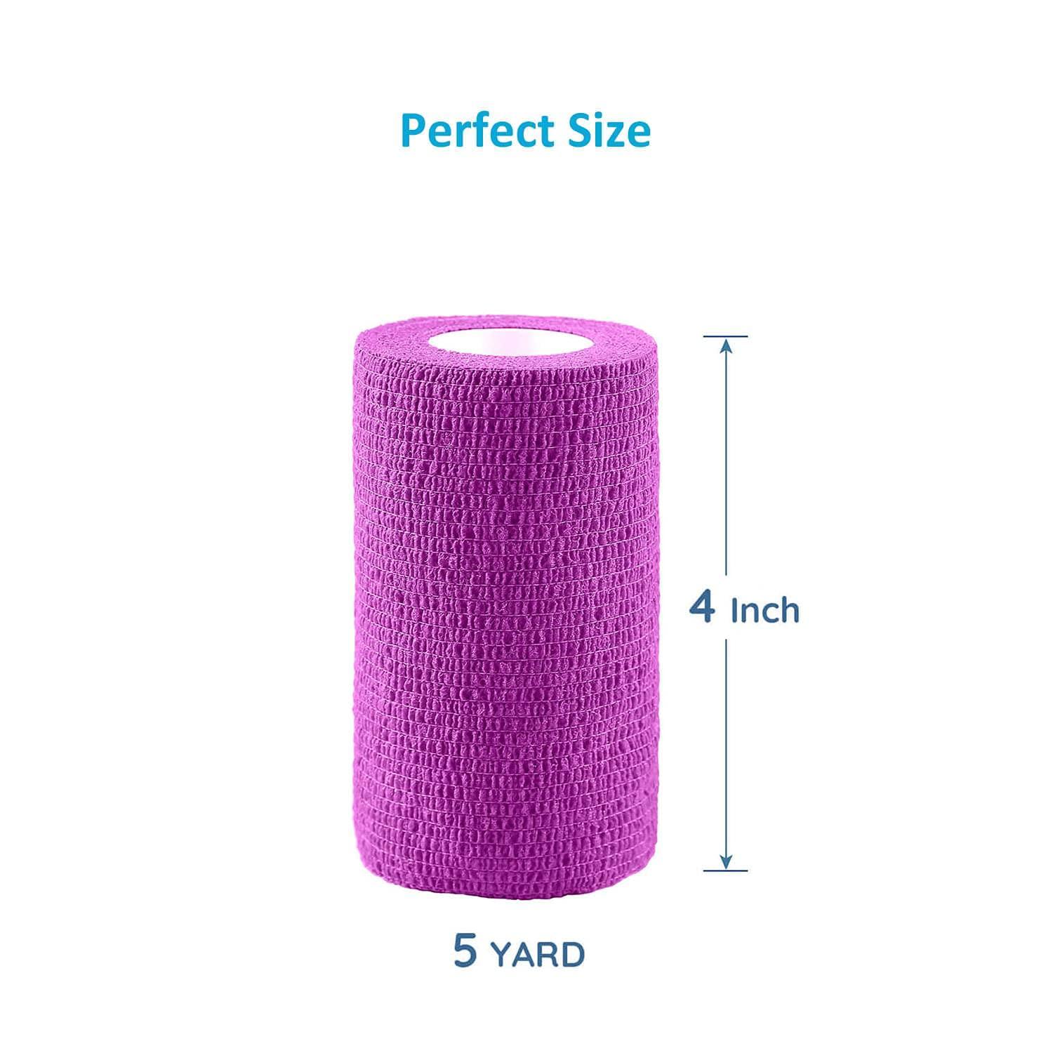 WePet WePet Vet Wrap, Vet Tape Bulk Self-Adherent Gauze Rolls Non-Woven Cohesive Bandage First Aid for Dogs Cats Horses Birds Animals Strong Sports Tape 4 Inch x 3 Rolls (2 Purple, 1 Green)