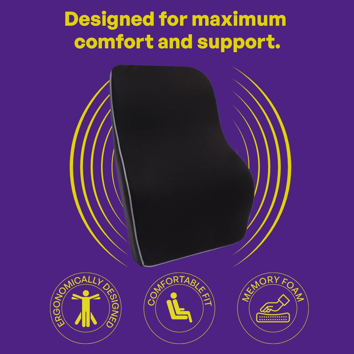 Careforce - The Force Behind Your Health Careforce Back Support for Chair & Car Seat Back Support Chair Back Support for Back Pain Back Rest for Chair Office Lumbar Support for Car Back Rest Support Back Support Pillow Cushion- Black