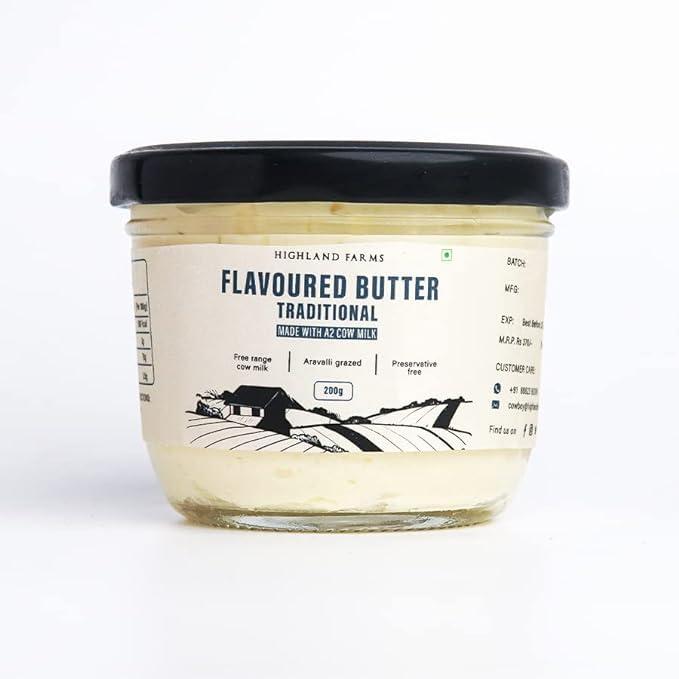 HighLand Farms Highland Farms A2 Cow Milk Butter | Seasoned with Mixed Herbs and Salted |Traditional Method of Butter Making | Free Range Cow Milk | No Preservatives | 200gm