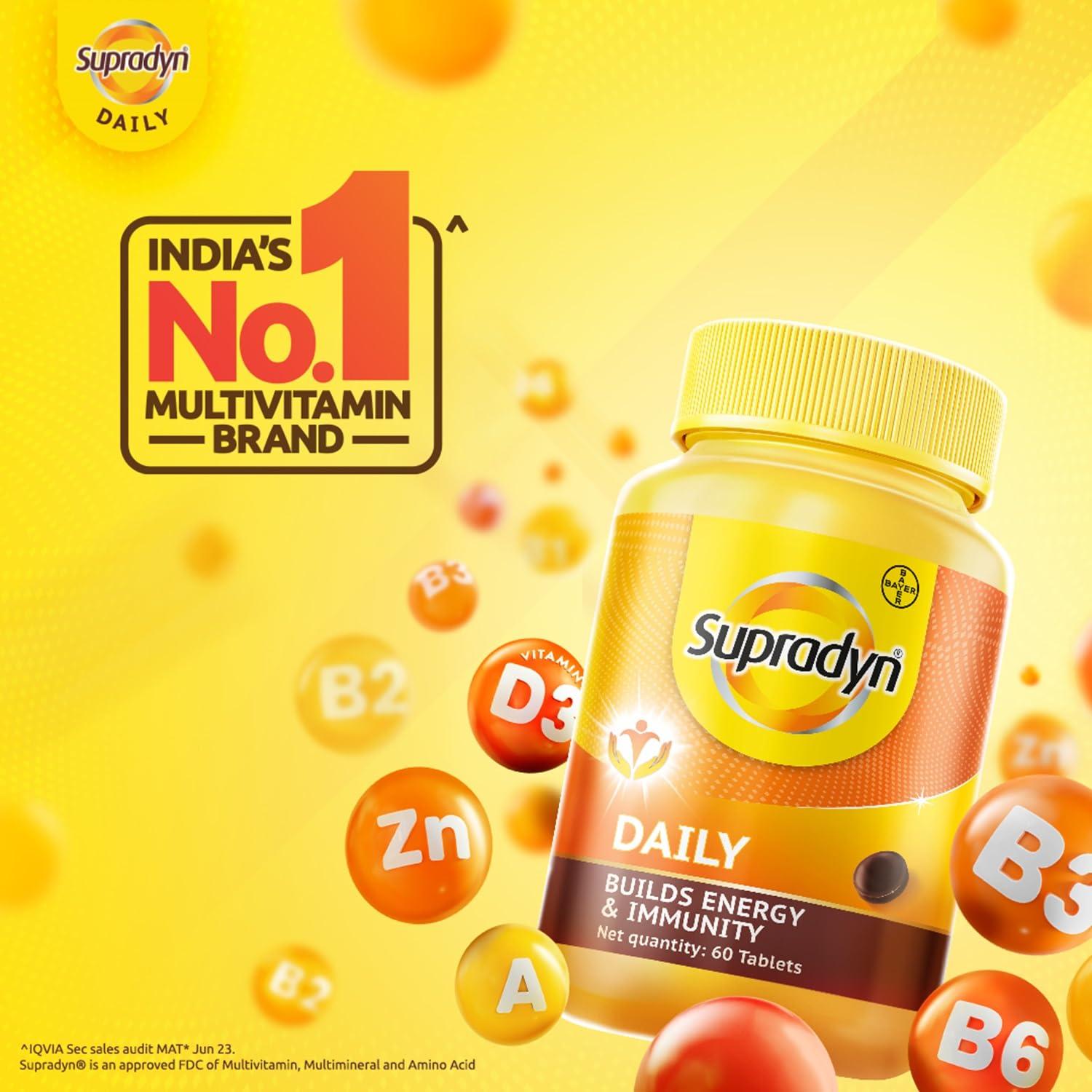 Supradyn Supradyn Daily India\'s No.1 Multivitamin (90 tablets) with Vitamin D, Vitamin B12, Vitamin C, Vitamin E, Vitamin A, Zinc, Magnesium for Daily Energy & Immunity for Men & Women
