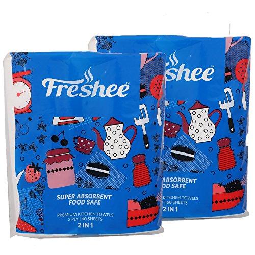 Freshee FRESHEE Premium Kitchen Towel, 2 Rolls in Each Pack, 60 Sheets with 2 ply (Pack of 2)