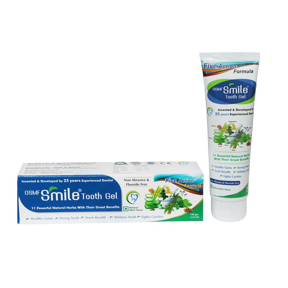 OSMF SMILE - TOOTH GEL OSMF SMILE - TOOTH GEL Natural Aloe Vera Tooth Gel, Reduce Sensitivity, Bleeding Gums, Whitens Teeth Toothpaste, Fluoride Free And Non Abrasive - 100 G