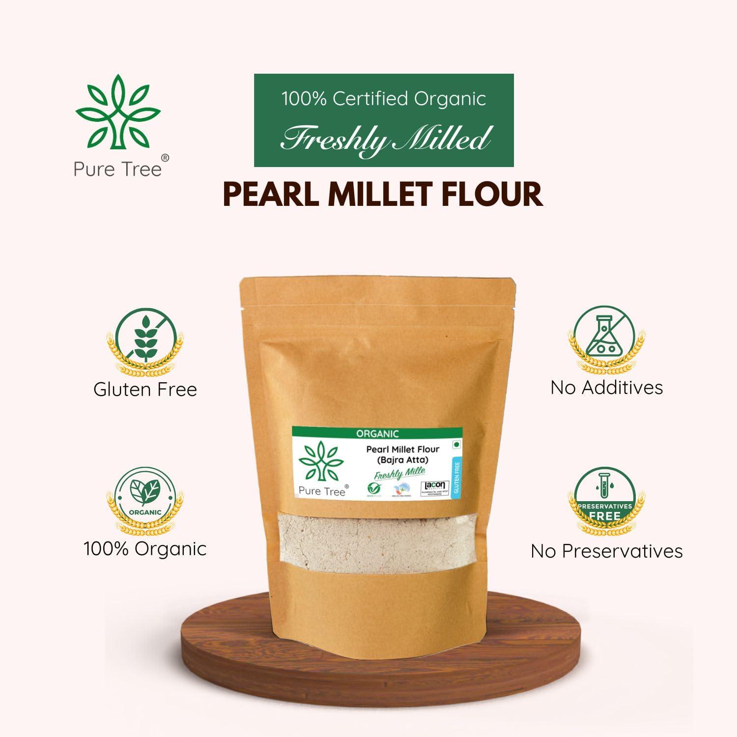 Pure Tree Pure Tree Certified Organic Bajra Flour Freshly Milled | 900 g | Bajra Atta | Gluten-Free Pearl Millet Organic Flour | Bajre Ka Atta | Millet Atta | Kambu Flour