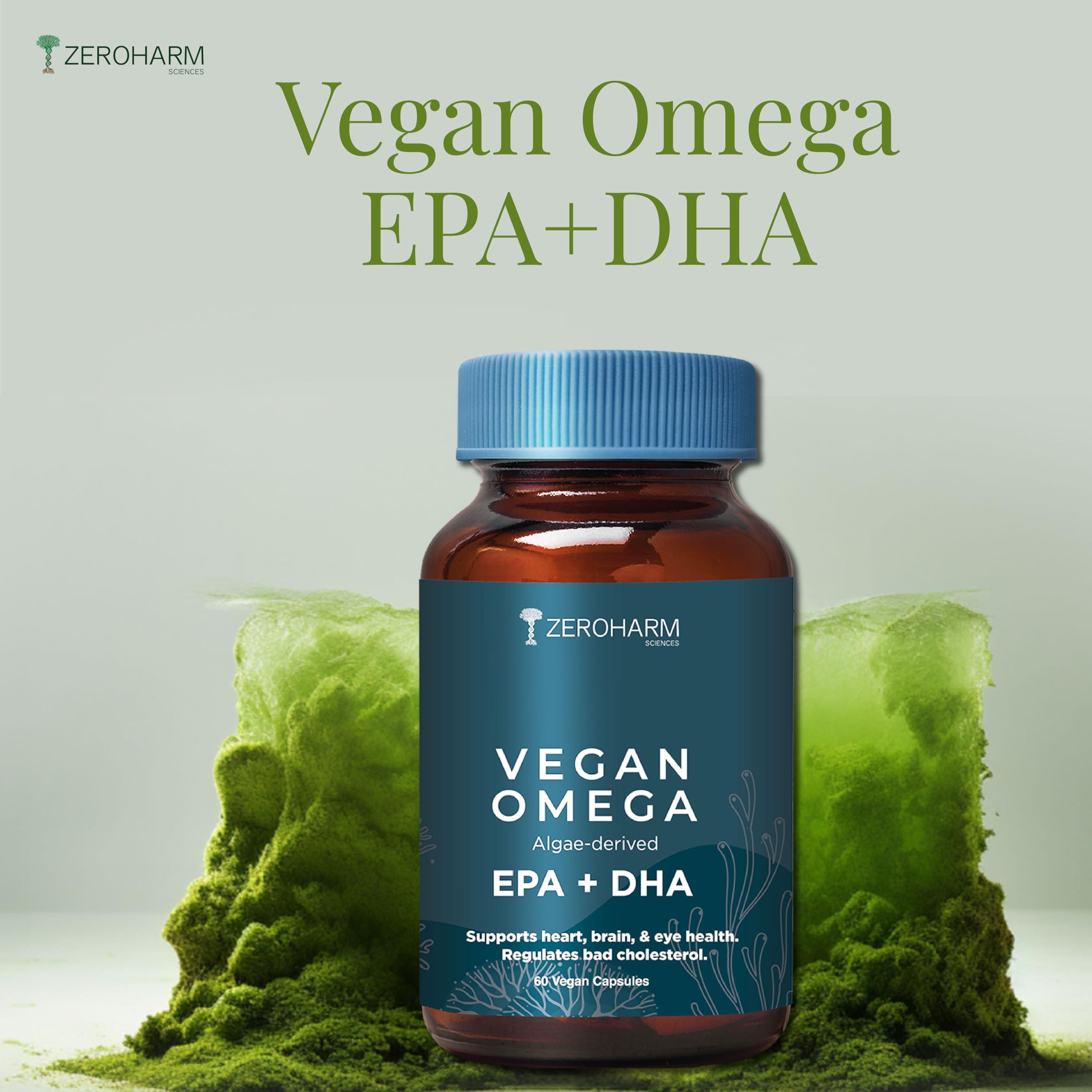 ZEROHARM ZEROHARM Vegan Omega (EPA+DHA) | Supplement for men, women, and kids | Better health for the eyes, skin, muscles, bones, and joints | Sourced from algae | 60 Caps