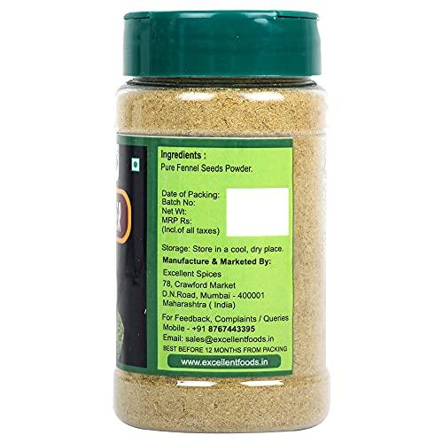 EXCELLENT FOODS EXCELLENT FOODS - Fennel Seeds Powder 100g (Saunf/Variyali Powder) | Strong Aroma | Freshly Ground & Pure | No Colors Added | Gluten Free | NON-GMO
