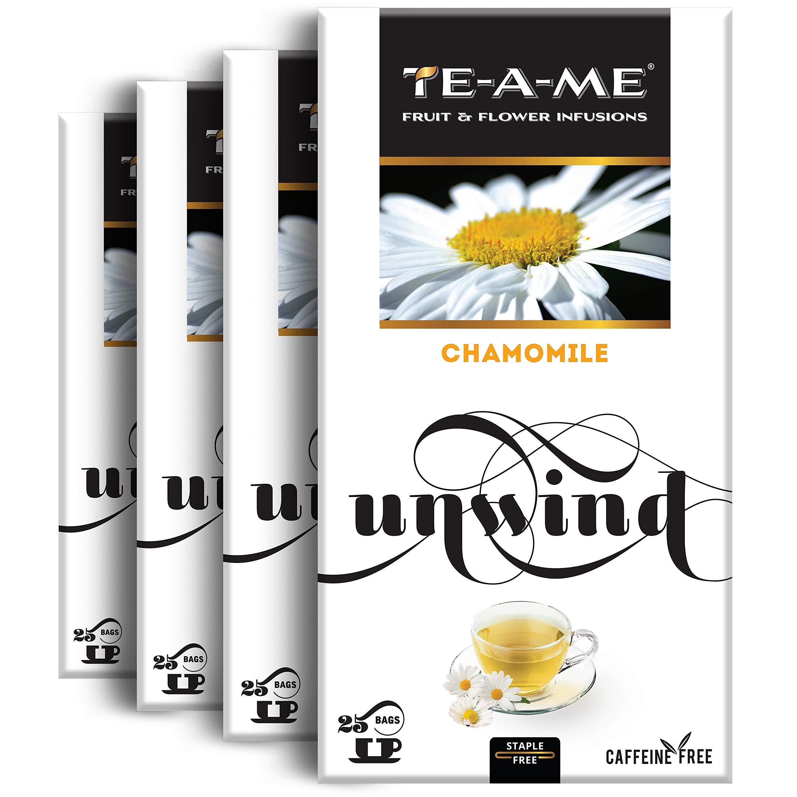 TE-A-ME TE-A-ME Chamomile Tea, 100 Tea Bags (4 Boxes x 25 Tea Bags = 100 Tea Bags) | Chamomile Tea | Herbal Tea | Chamomile Tea Bags | Chamomile Tea for Sleep | Chamomile | Herbal Tea Bags | Flower Tea