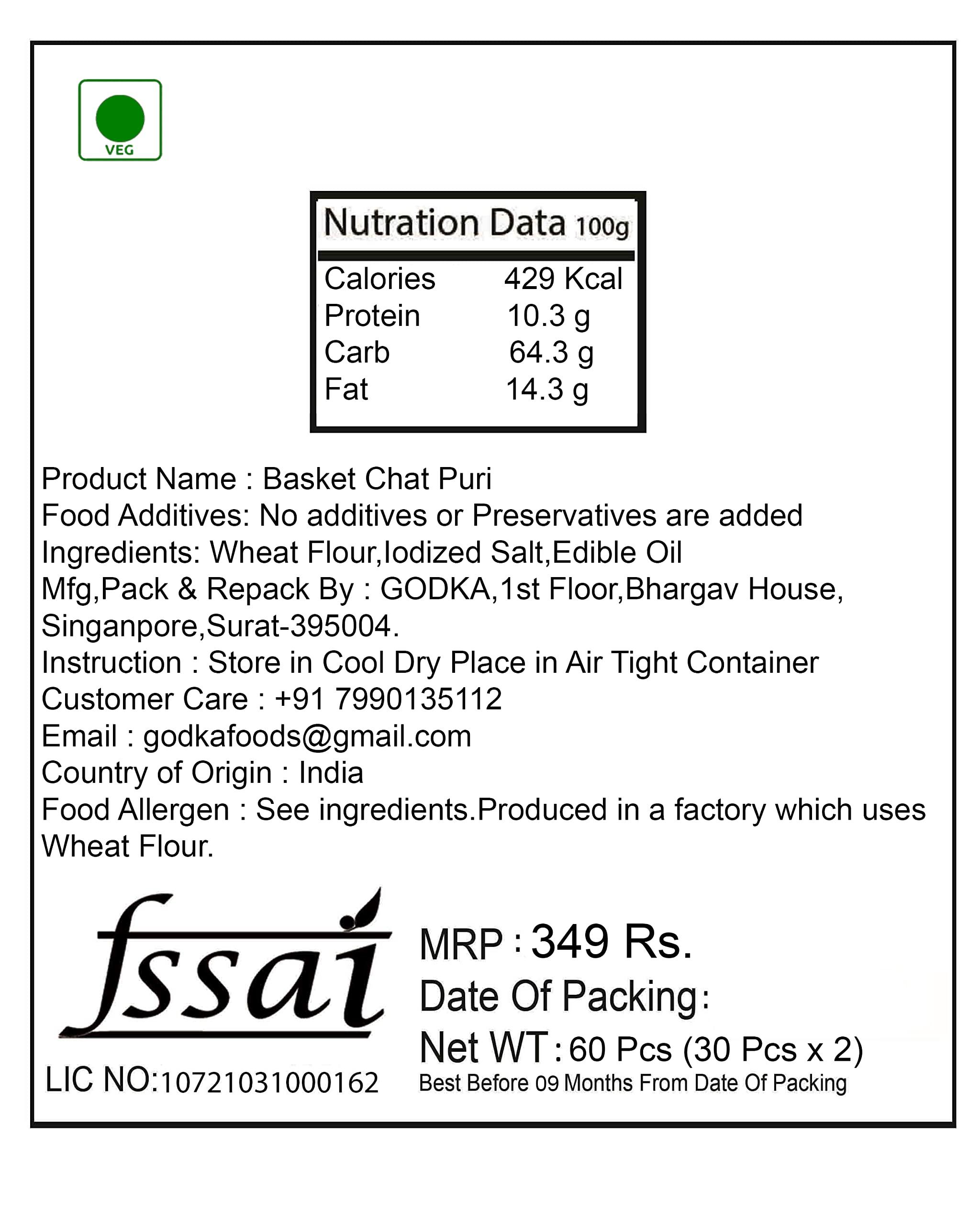 GODKA Godka Basket chat Puri/Delhi Chat Puri/Katori Chaat Puri for Festival & Special Occasions Snacks,60 Pcs(30 Pcs x 2)