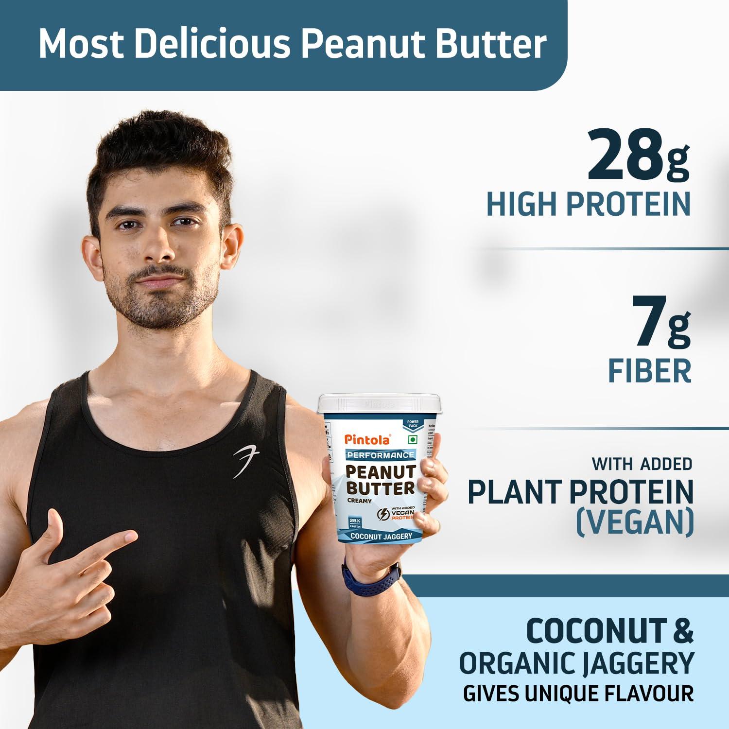 Pintola Pintola Plant Protein Peanut Butter Coconut Jaggery Creamy 1kg, 28% High Protein, 7g Fiber, Vegan Protein, Gluten Free, Zero Trans Fat, Nut Butter, Bread Snacks