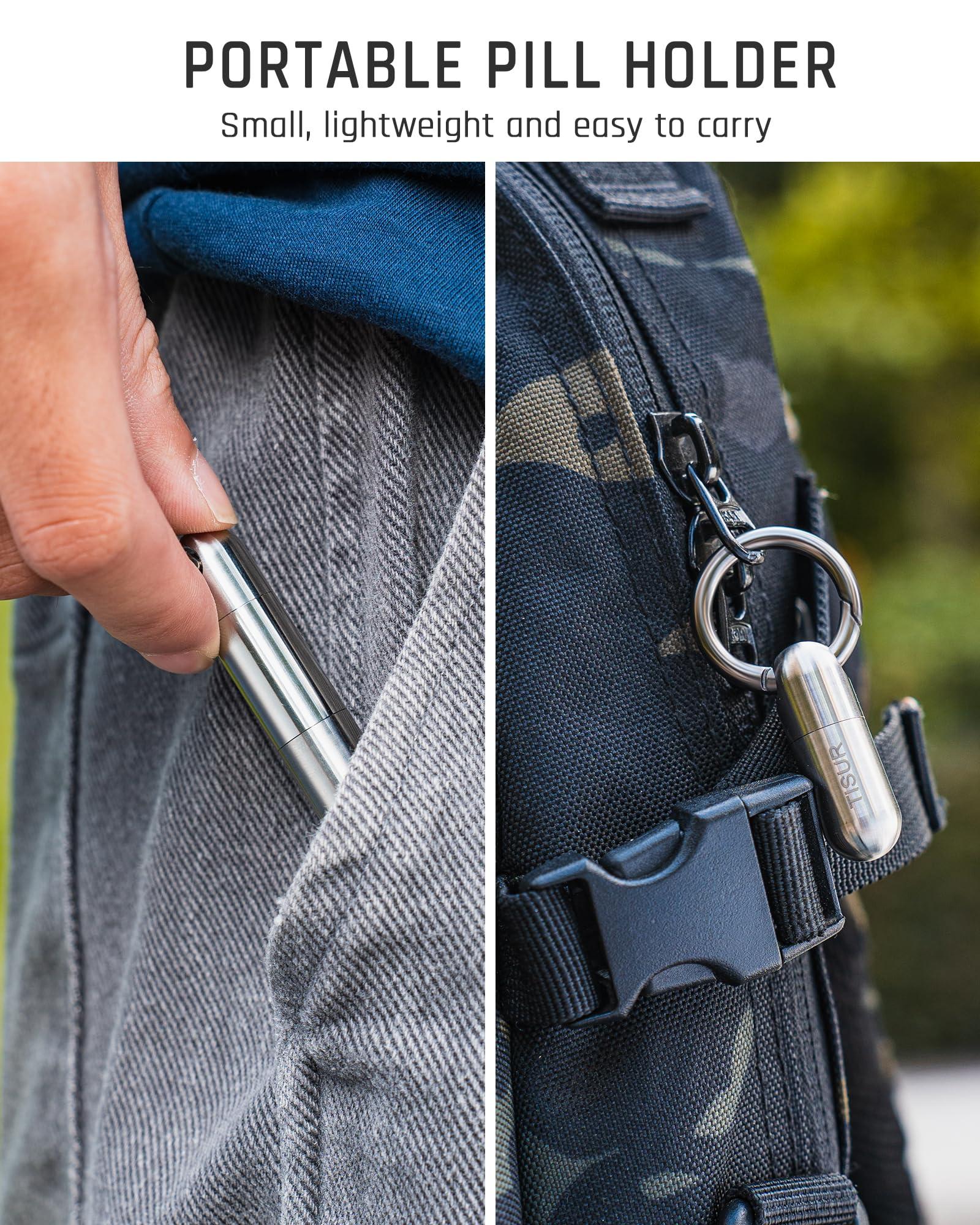 TISUR Micro Keychain Pill Holder.TISUR Titanium Pill Case Waterproof Pill Fob for Emergency Aspirin & Nitroglycerin for Travel Purse Pocket (Tiny)
