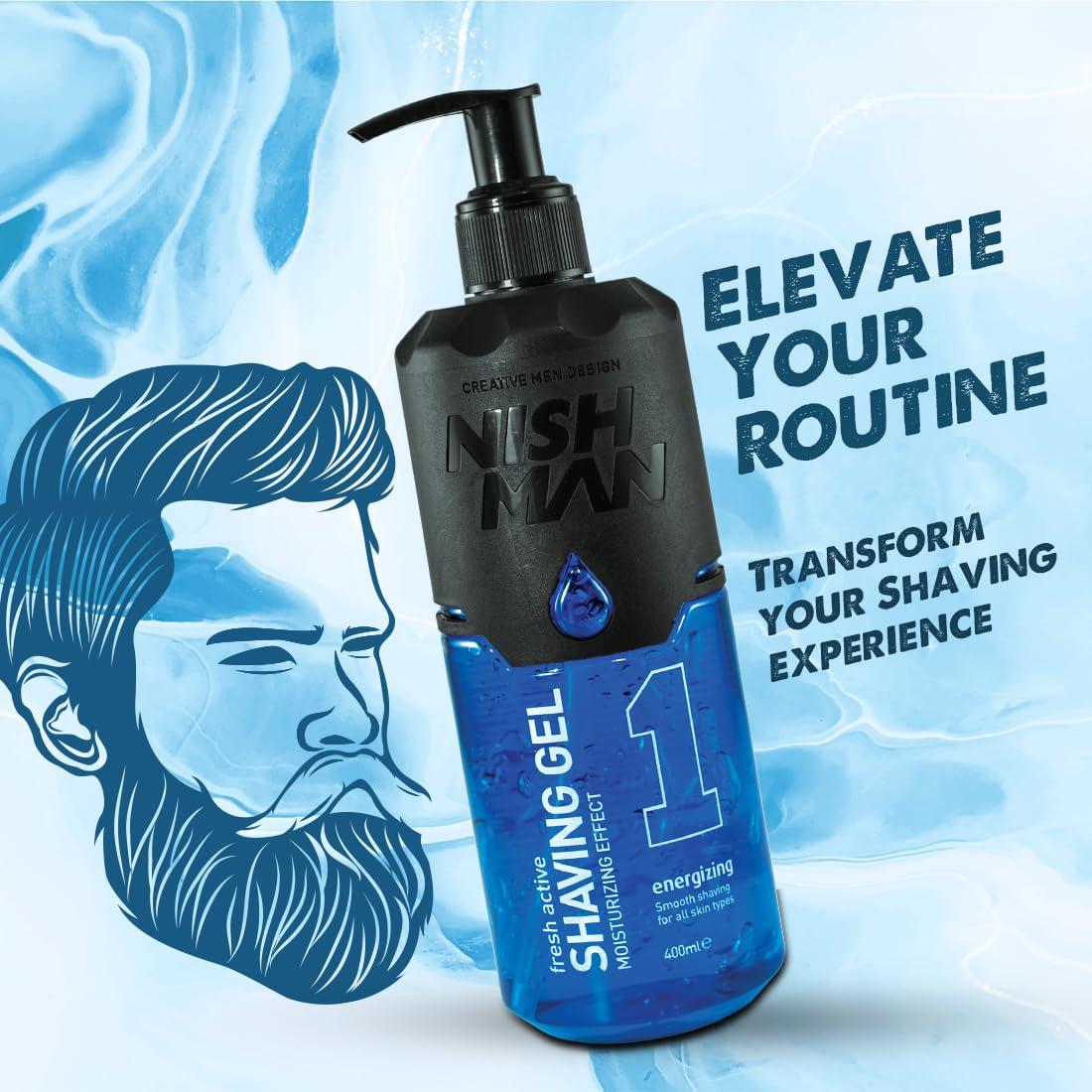 nishman Nishman Fresh Active Energizing Non Foaming Shaving Gel | Smooth Shaving | Ultra Sensitive Formula | All Skin Type | Vegan, No Sulfates, Parabens or Silicones | 400 ML