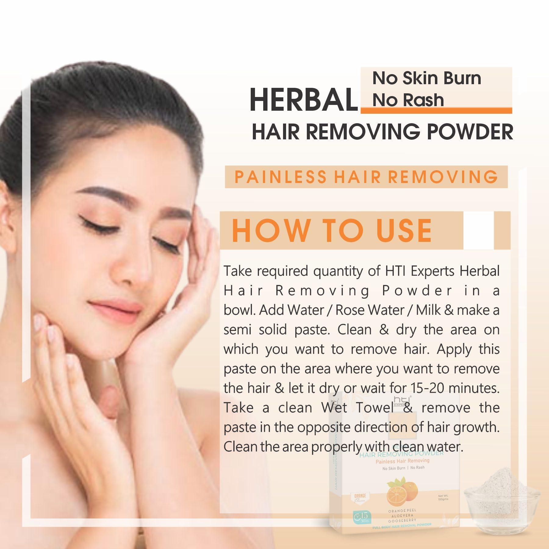 HTI Experts HTI Experts || Full Body Hair Removal Powder For Leg,10 Minute Painless Herbal Hair Removing Powder Orange Flavor (100G)