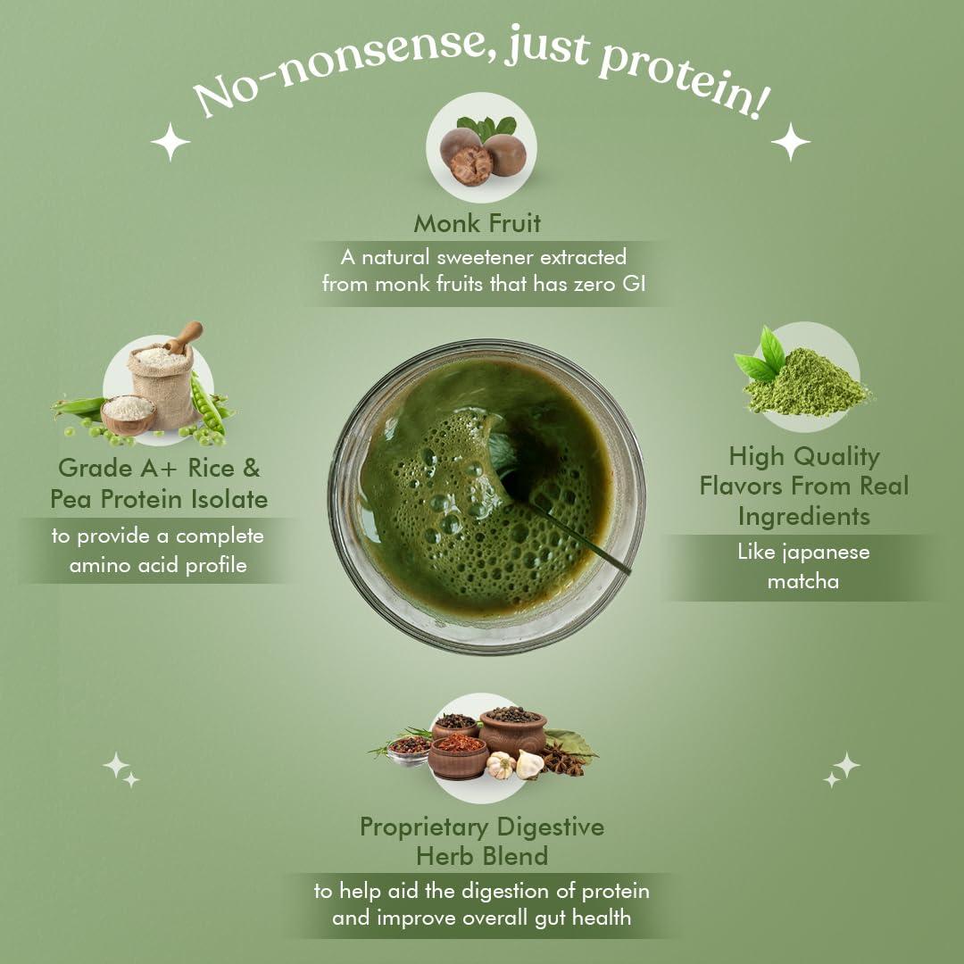 cosmix Cosmix No Nonsense Plant Protein - Organic Pea & Rice Isolate | Gut Friendly Superfoods | Complete Amino Acid Profile | Easy Digestion | 24g Protein/Sachet| Vegan | Matcha (Pack of 6)