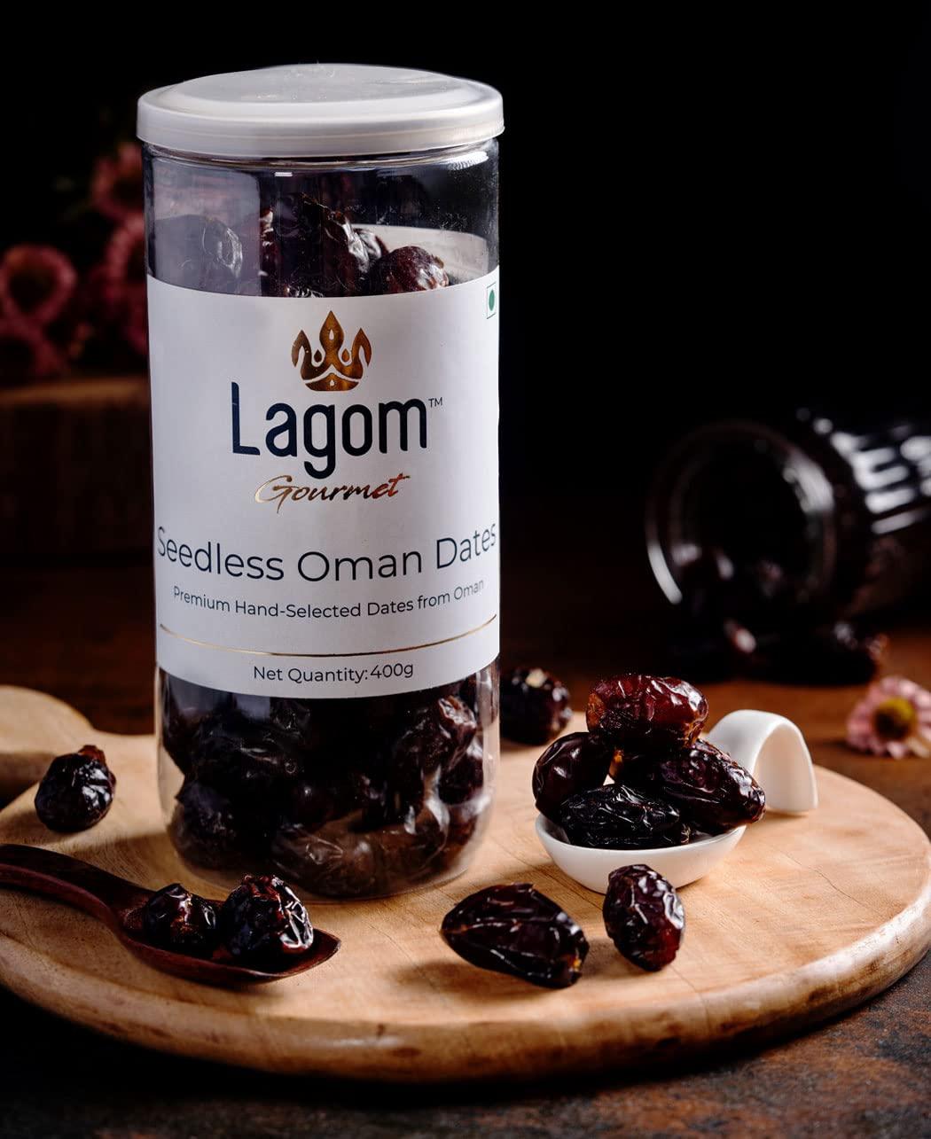Lagom Lagom Gourmet Seedless Omani Dates 400g | All Natural | No Preservatives | No Added Sugar | Gluten Free | Vegan | Plant Based | Non GMO | Dates Dry Fruits | Khajur | Khajoor | Khejur