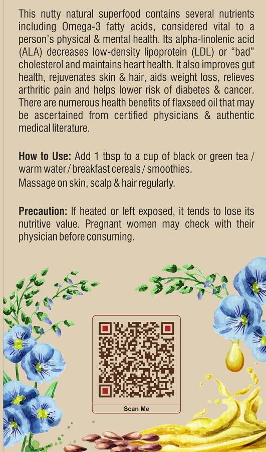 BEEJMANTRA BeejMantra® Organic Freshly Cold Pressed Flaxseed Oil (200 ml) NOP USDA, NPOP, RSOCA, Jaivik Bharat Certified