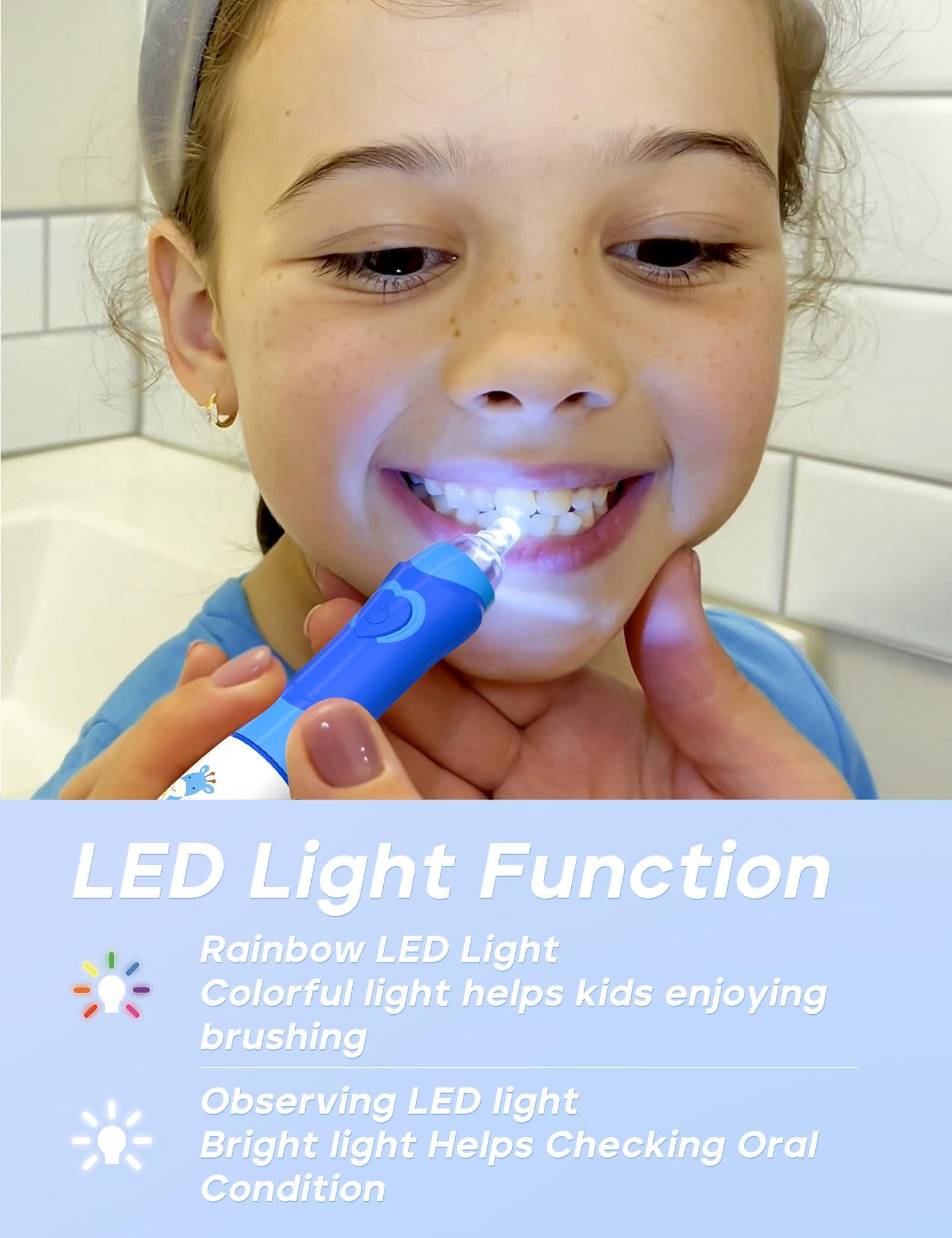 seago Seago Kids Electric Toothbrush, Sonic Battery Power Toothbrushes Toddler Electric Toothbrush with 8 Replacement Brush Heads, Rainbow LED Light for Junior Boys and Girls Ages 3+