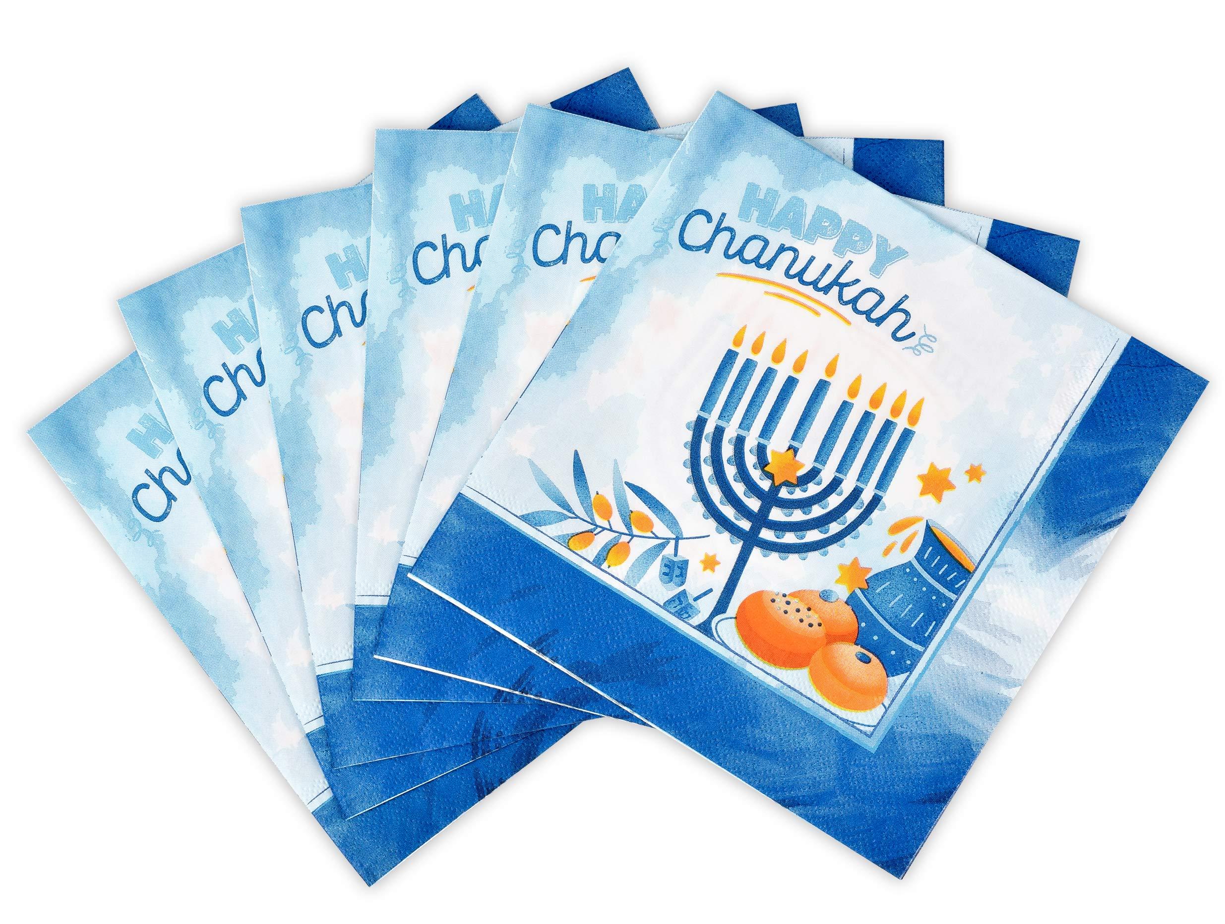 Izzy \'n\' Dizzy Hanukkah Napkins - 20 Pack - Hanukkah Paper Goods - Blue and White Chanukah Themed Party Supplies