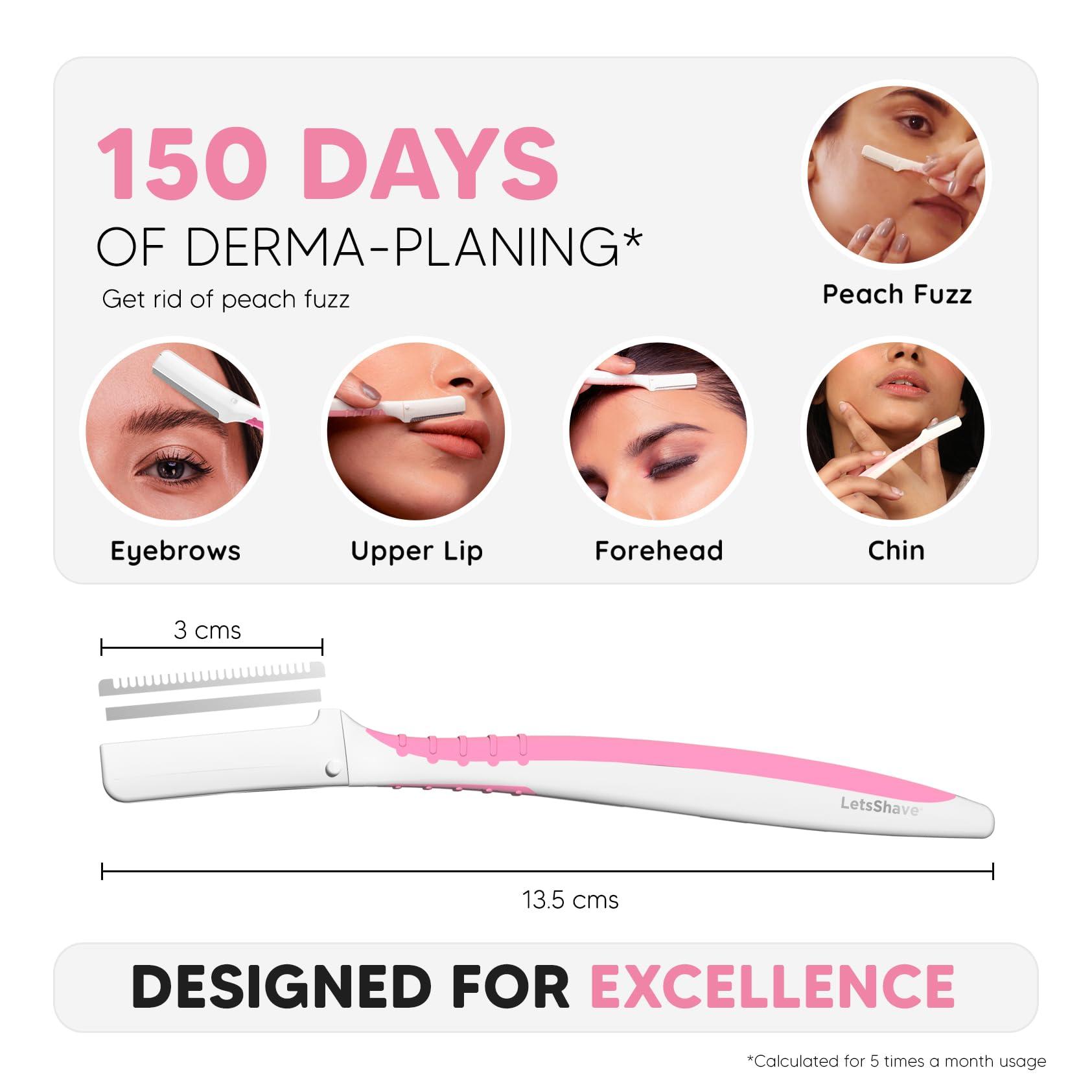 LetsShave LetsShave Evior Reusable Face Razor for Women Facial Hair- 3 Razors | Instant & Painless Hair Removal | For Eyebrows, Upper Lip, Forehead, Peach Fuzz, Chin and Sideburns | Dermaplaning Tool