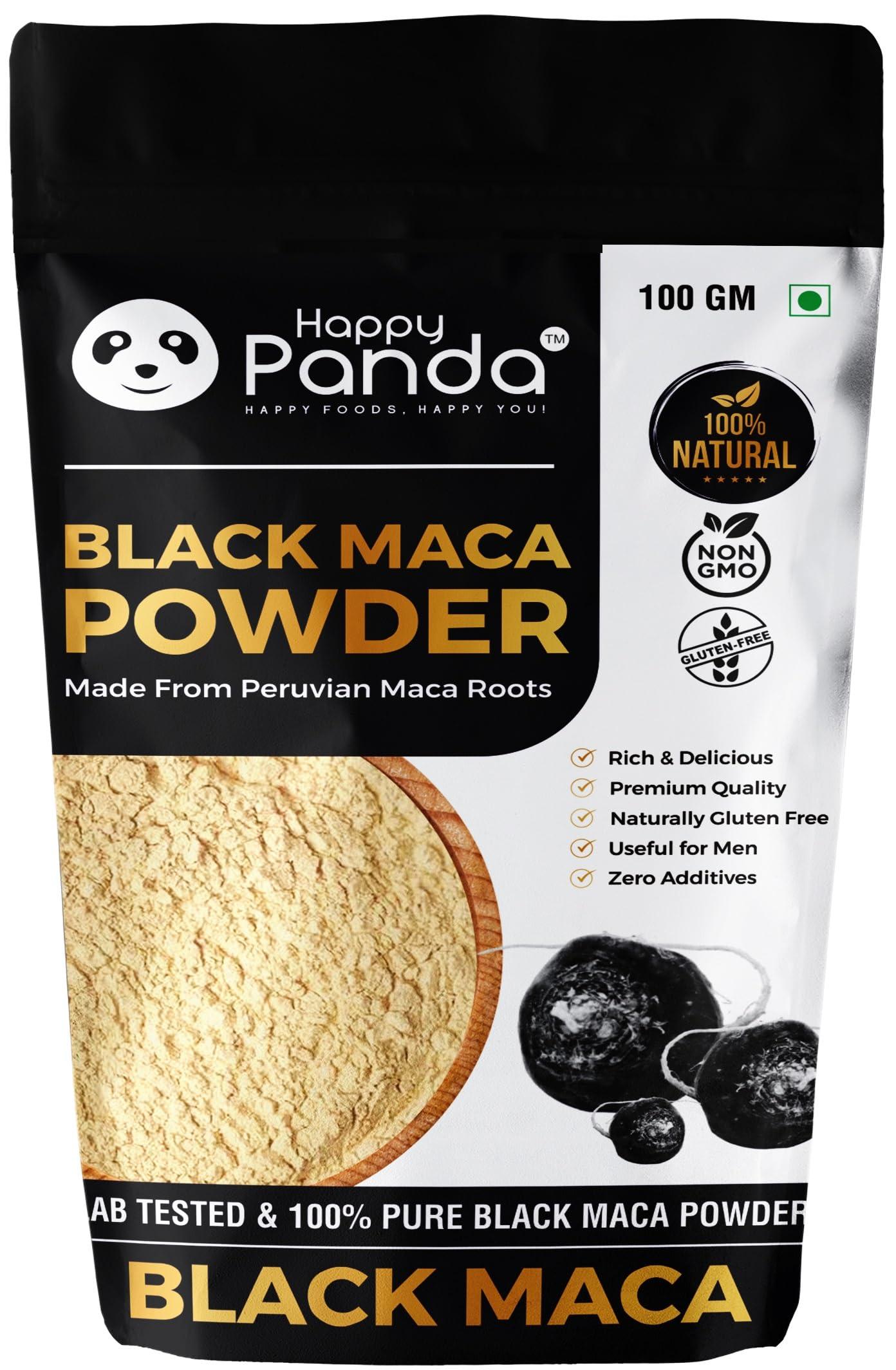 HappyPanda HappyPanda Organic Original Black Maca Root Powder For Men (100 Gm) - Lab Tested & 100% Effective Certified Best Maca Supplement Powder For Muscle Growth, Size And Stamina Use - Use As Maca Coffee For Men