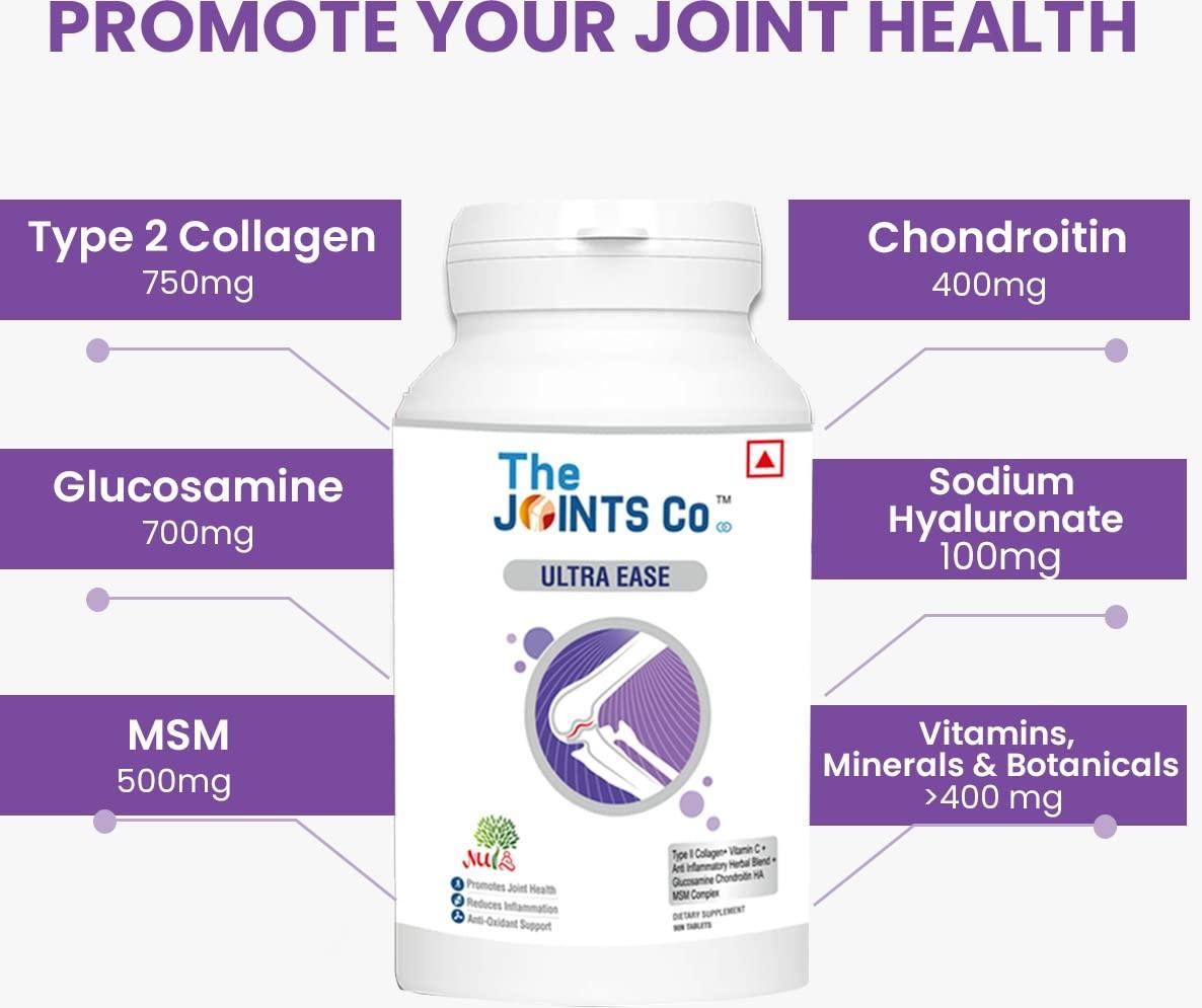 The JOINTS Co The Joints Co Ultra Ease with Type II Collagen, Bones & Joint Support Supplement Glucosamine Chondroitin MSM HA Complex & Herbal Blend for Joints, Bones & Cartilage Wellness - 90 Tablet (Pack Of 1)