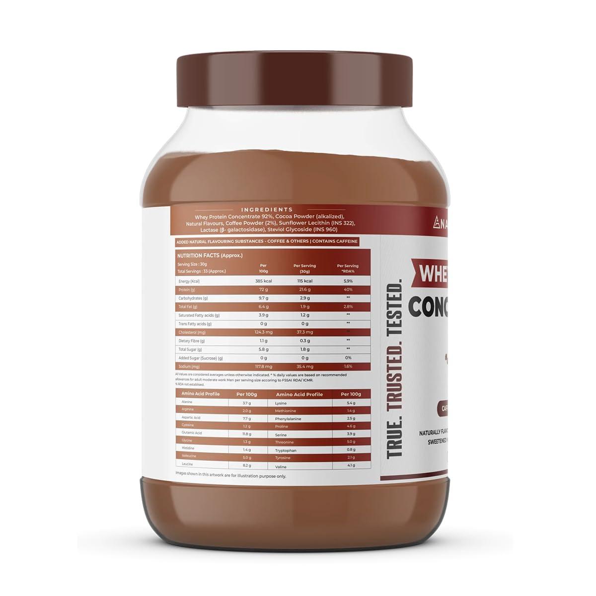 NATURALTEIN NATURALTEIN Natural Whey Protein Concentrate Caffe Mocha - 1 kg (Naturally flavored, Non GMO, No Artificial Sweeteners)