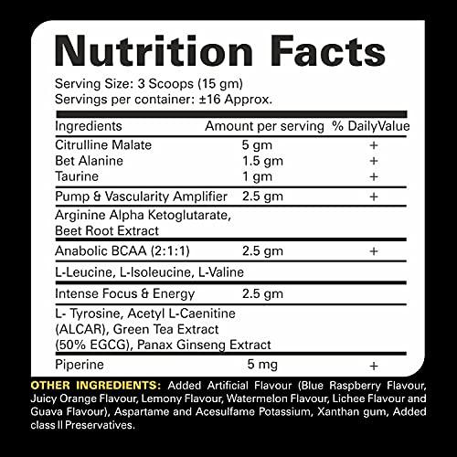 WellsPro Wellspro Insane Pre Workout 250g gym supplements for men Ultimate Performance & Energy Compound with Pump & Vascularity Amplifier, BCAA, Beet root & green tea (Mix Berry Flavor, 16 Servings)