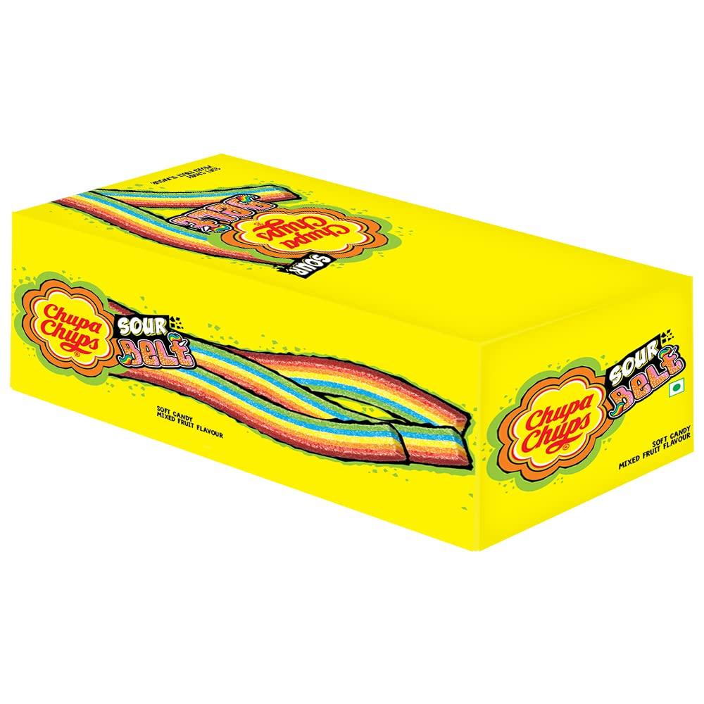 Chupa Chups Chupa Chups , Sour Belt, Mixed Fruit Flavour, Soft & Chewy Toffee Pack, 691.2 Grams- Pack of 12