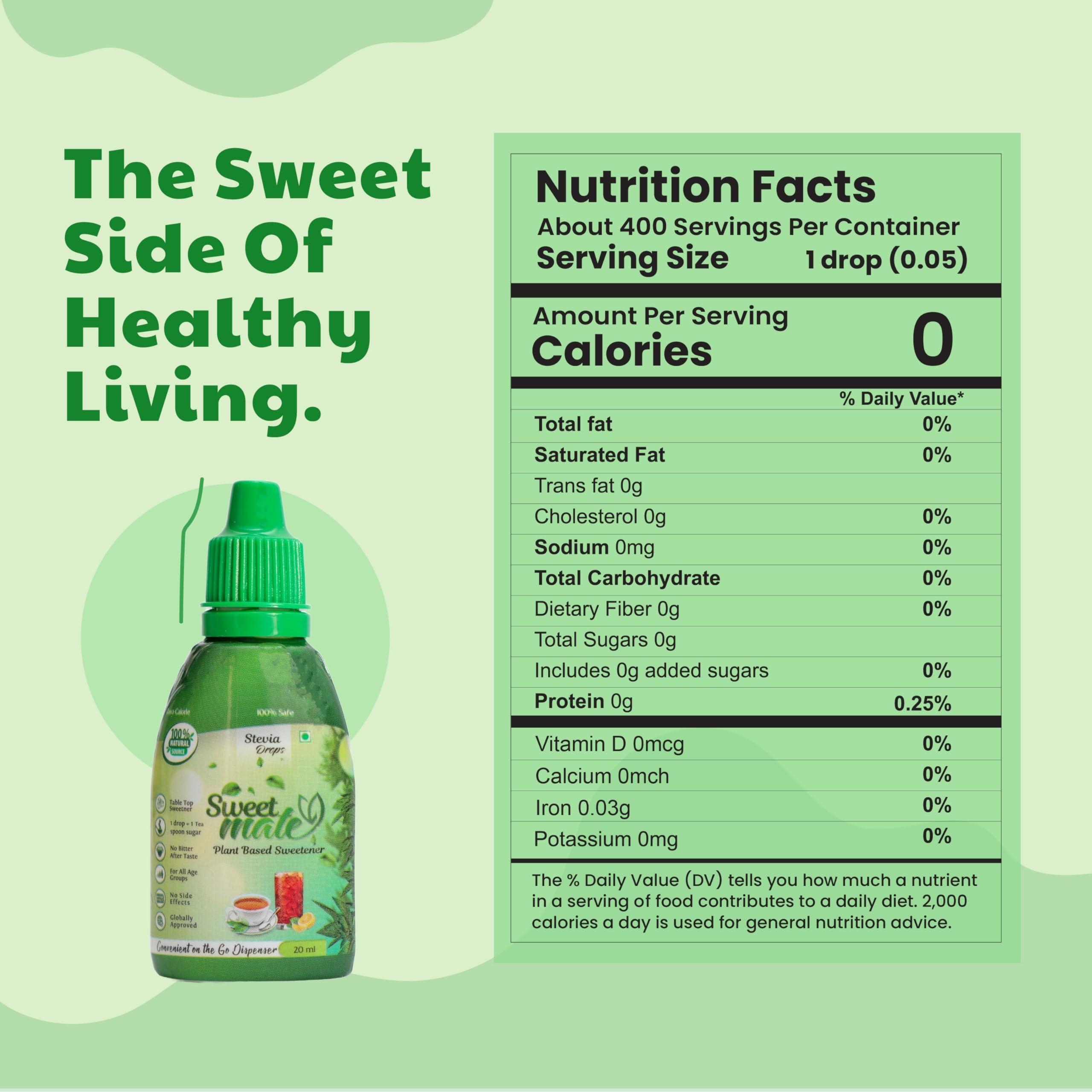 Sweetmate Sweetmate Pure Stevia Drops (20ml x pack 10) 400 Drop/Pack - Zero Calorie, Diabetic Friendly, Sugar Free - Plant Based Natural Stevia Sweetener Liquid - Sugar Substitute