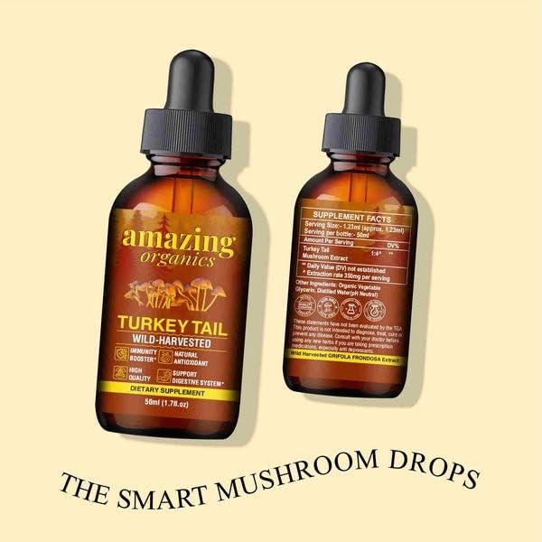 AmazingOrganics Turkey Tail Mushroom Drops - Potent Extract for Daily Wellness, Easy-to-Use, Natural Supplement"
