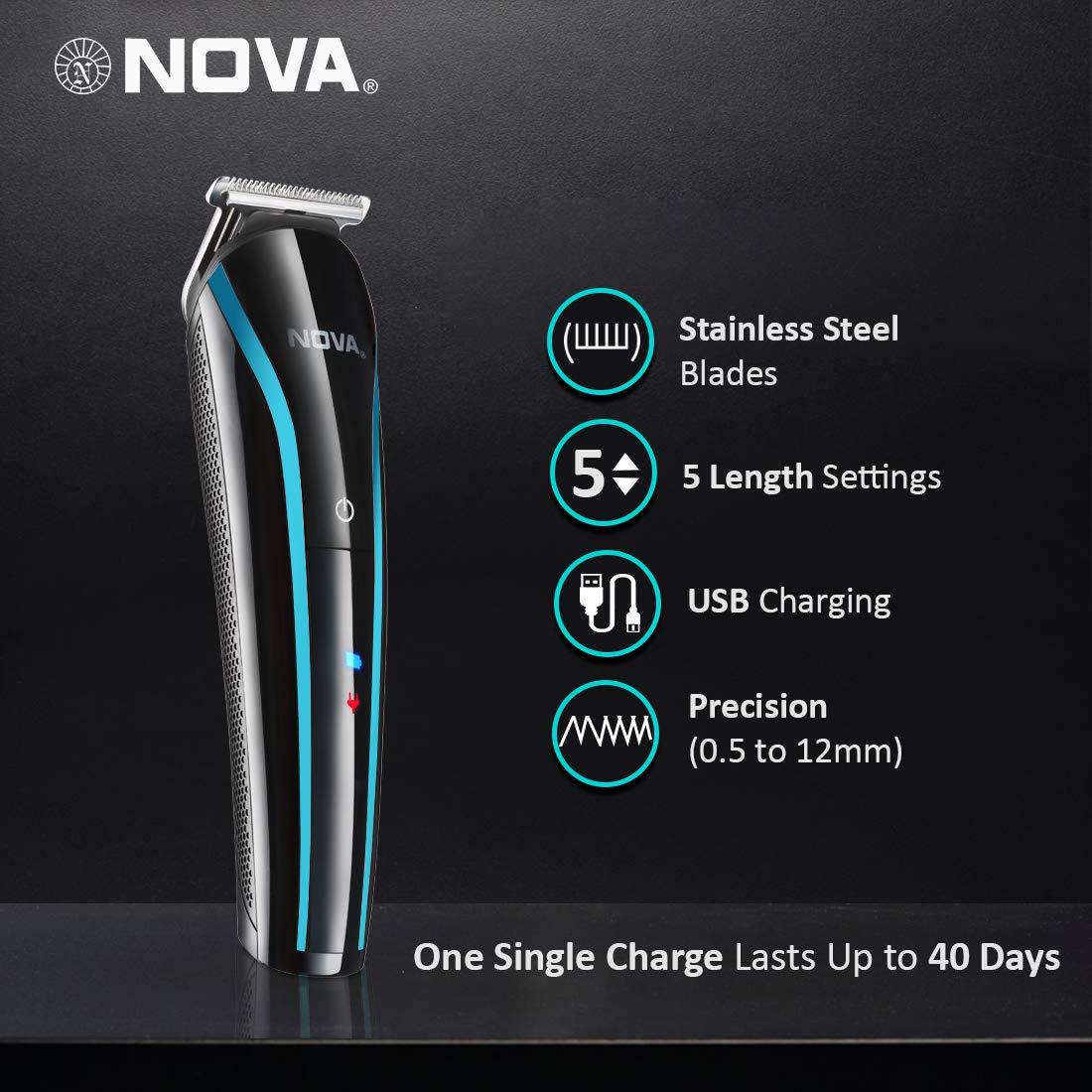 Nova Nova NHP 8202 Premium 1400 Watts Hot and Cold Foldable Hair Dryer for Women (Pink) & Nova NHT 1073 USB Rechargeable and Cordless: 60 Minutes Runtime Professional Hair Clipper for Men