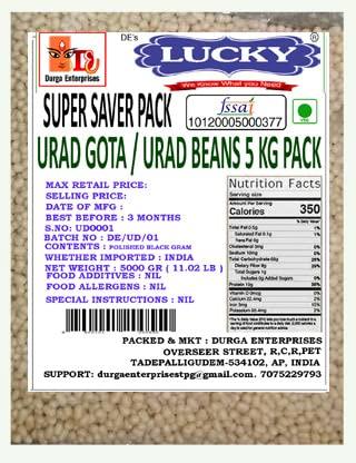 DE\'S LUCKY SUPER SAVER PACK/URAD GOTA WHOLE, WHITE URAD BEANS, URAD BEANS ROUND, URAD DAL,