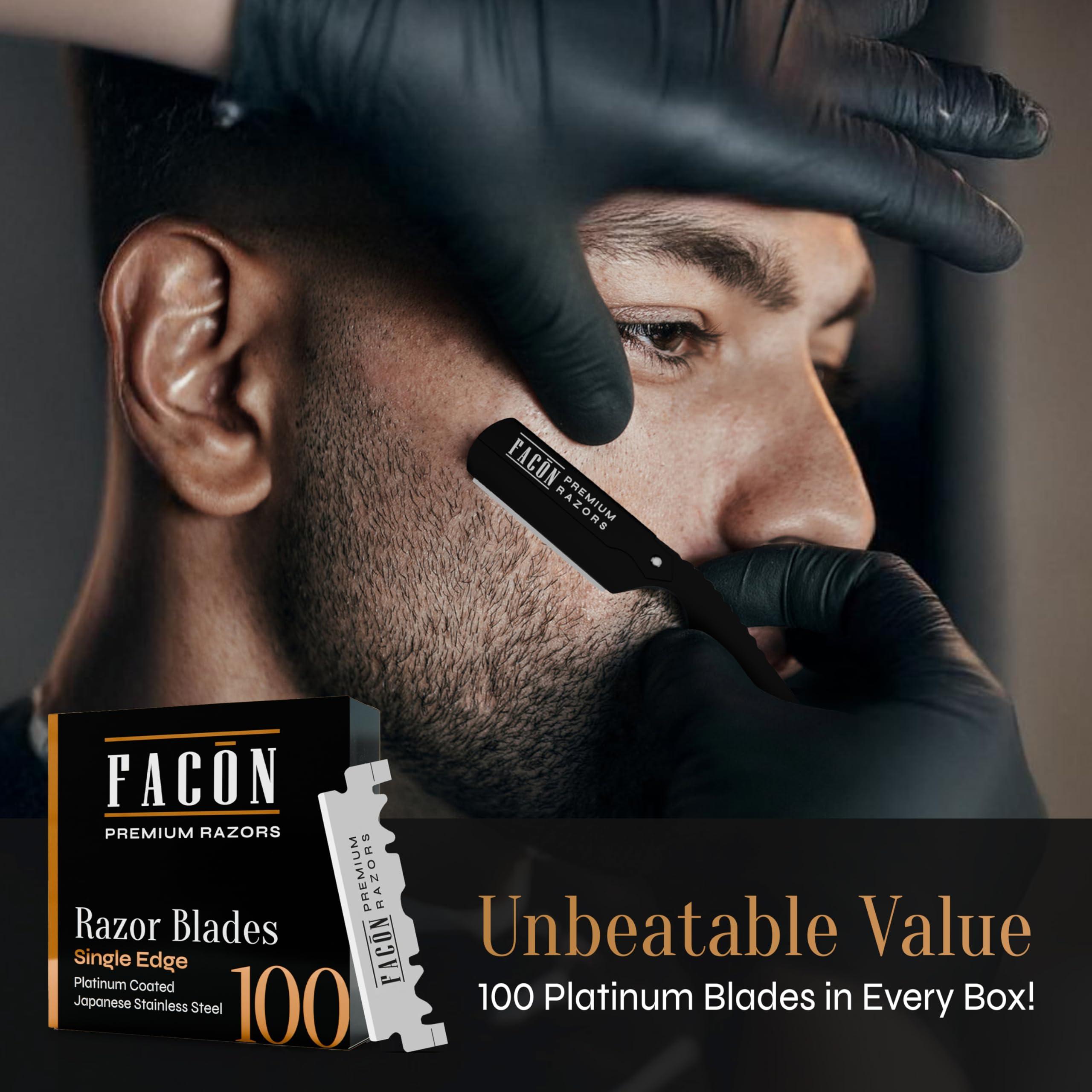 FACON 100 BLADES + Facn Professional Traditional Straight Edge Barber Razor - Salon Quality Cut Throat Shavette