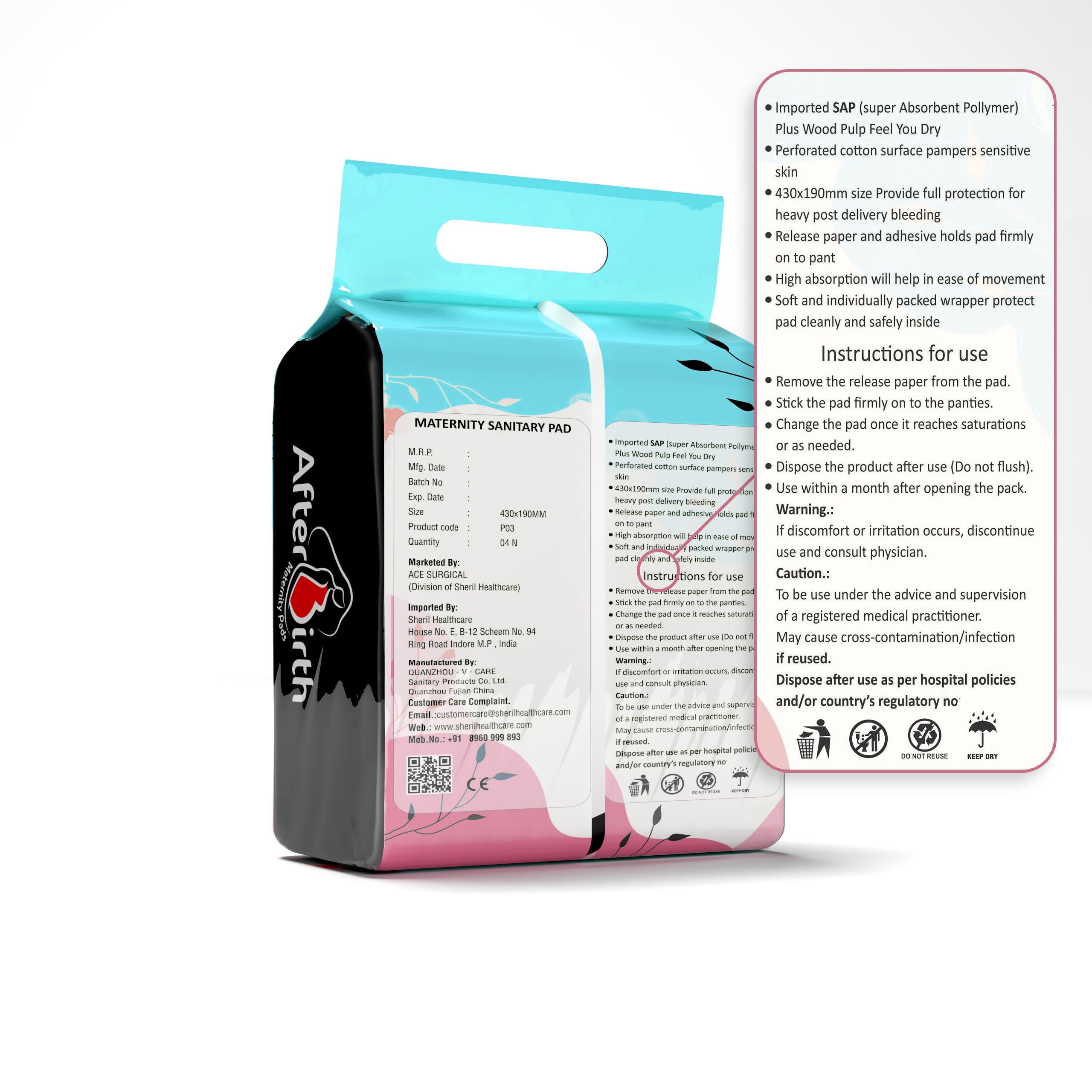 Afterbirth Afterbirth Disposable Maternity Pads | Set of 4 Pads and 1 Fixator | Super Absorption | Anti-Bacterial | Freshness Throughout the Day | Ultra Comfortable | Easy to Use | Comes with Free Disposable Fixator