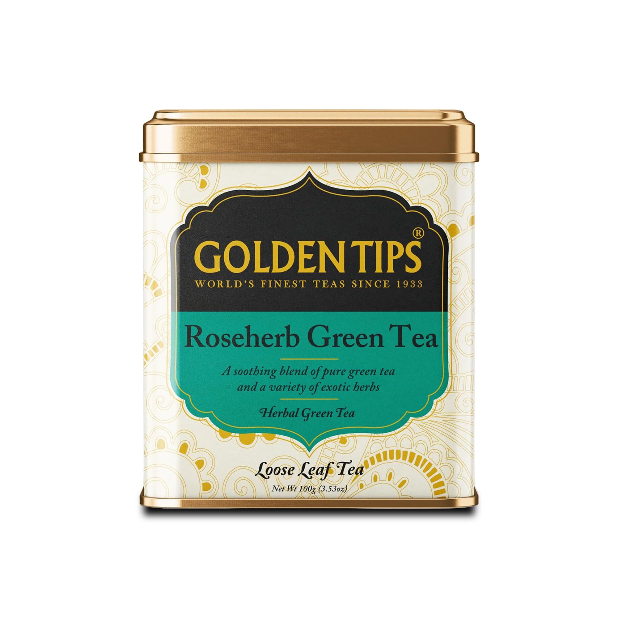 Golden Tips Golden Tips Healthy/ Natural and Organic Loose Leaves Roseherb Green Tea Tin Can (100 Gram , 50 cups)