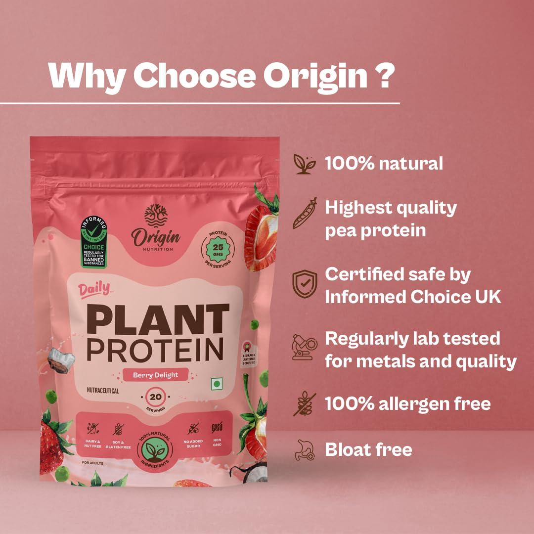 ORIGIN NUTRITION Origin Nutrition 100% Natural Vegan Protein Powder (European Pea Protein Isolate & Pumpkin Seed Protein) Easy to Digest Strawberry Flavour with 25g Plant Based Protein,830g