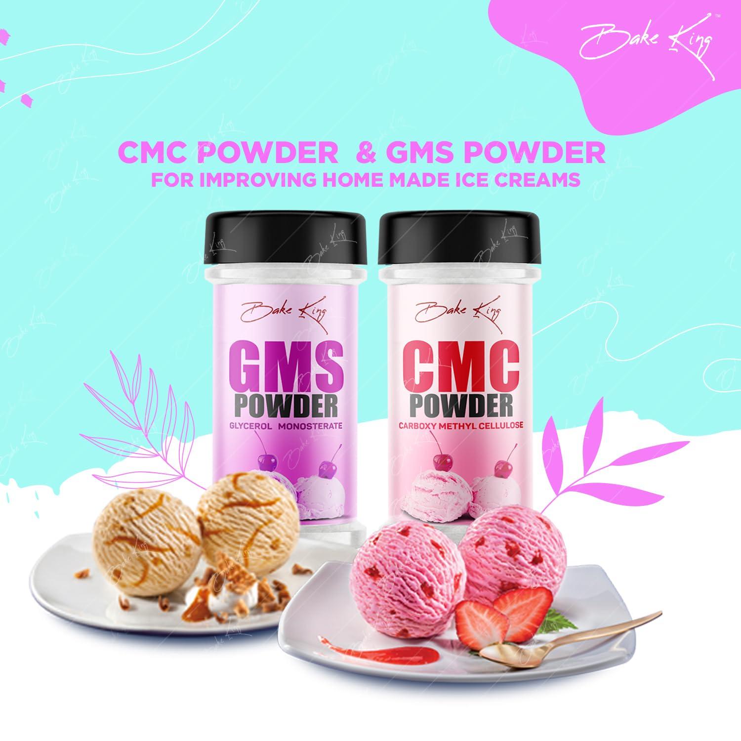 BAKE KING BAKE KING Pack of 2 GMS Powder (Glycerol Monostearate) 50gm and CMC Powder (Carboxymethyl Cellulose) 50gm | Raising Ingredient | Instant Ice Creams That Improves Texture, Softness