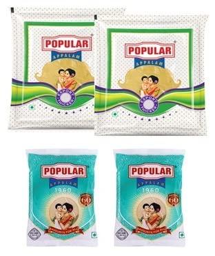 POPULAR APPALAM POPULAR APPALAM Combo Pack- Export Thicker (2 x 200G) & No.1 80G (2 x 80G) Pack of 4 - 560G