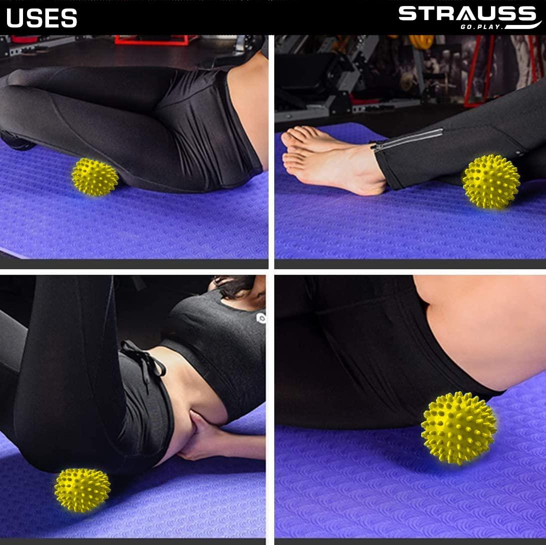 STRAUSS Strauss Acupressure Massage Ball, 3.5 inch|Deep Tissue Massage for Trigger Point Therapy, Myofascial Release & Muscle Knots |Acupressure Therapy Ball |Ideal for Back, Neck, Foot,Shoulder,Yoga,(Yellow)