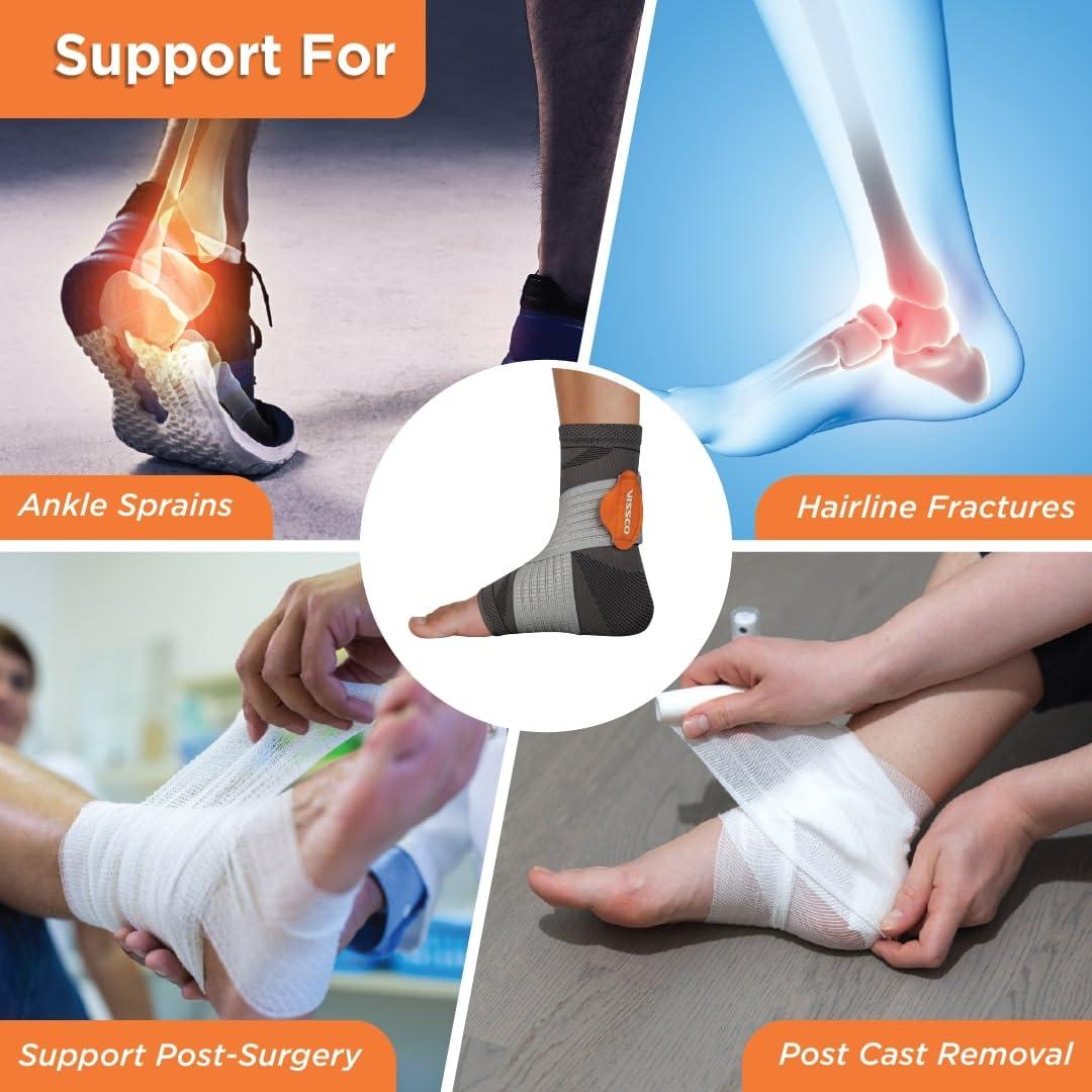 Vissco Vissco Ankler, 2 in 1 Anklet + Binder, Provides support & stability to the ankle for Sprain, Swelling Muscle & Ligament Injuries, Sports Injury- Small (Grey)