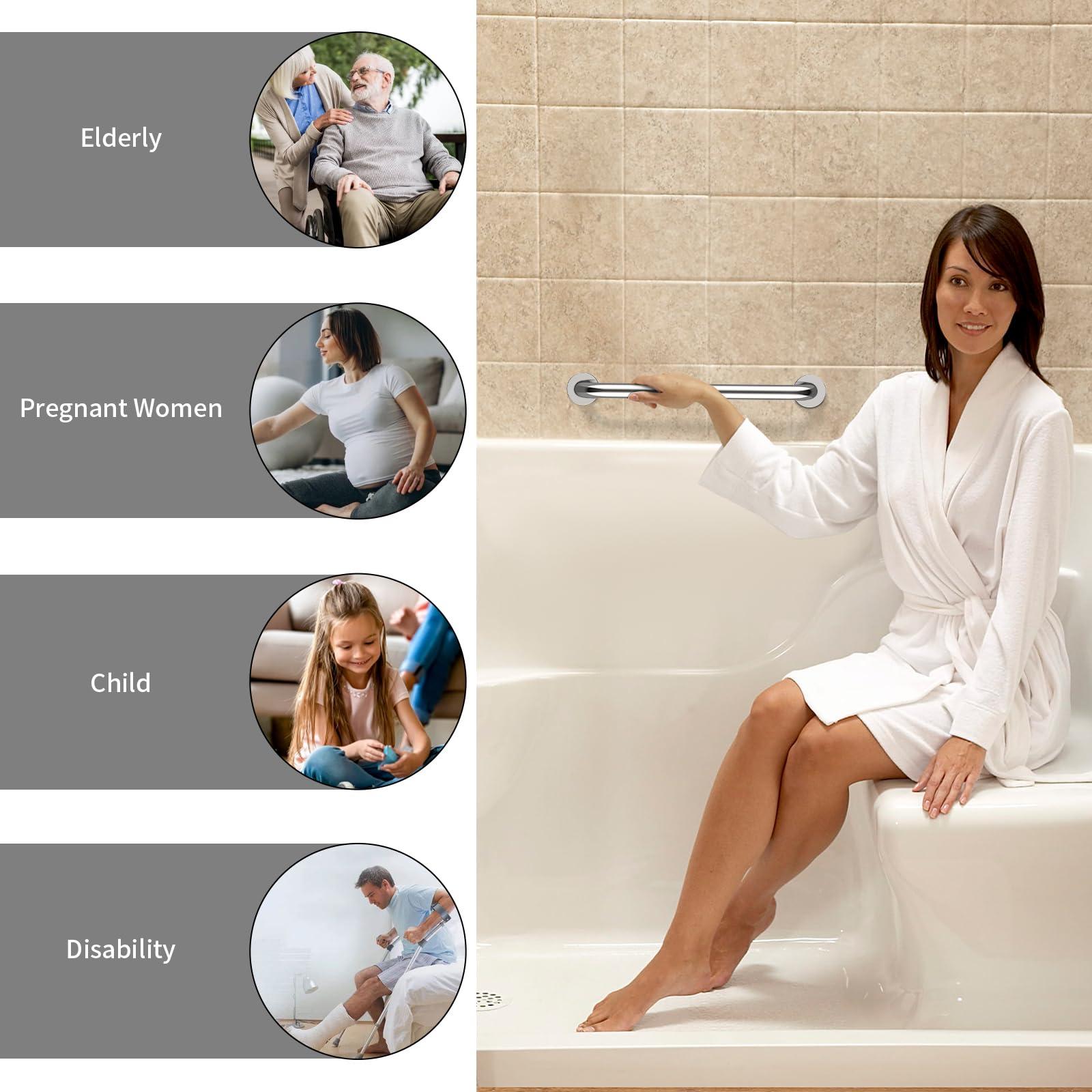 ZUEXT 16 Inch Stainless Steel Shower Grab Bar, ZUEXT Chrome Shower Handle, Bathroom Balance Bar, Safety Hand Rail Support Bar for Handicap Elderly Injury, Senior Assist Bath Tub Wall Concealed Mount Handle