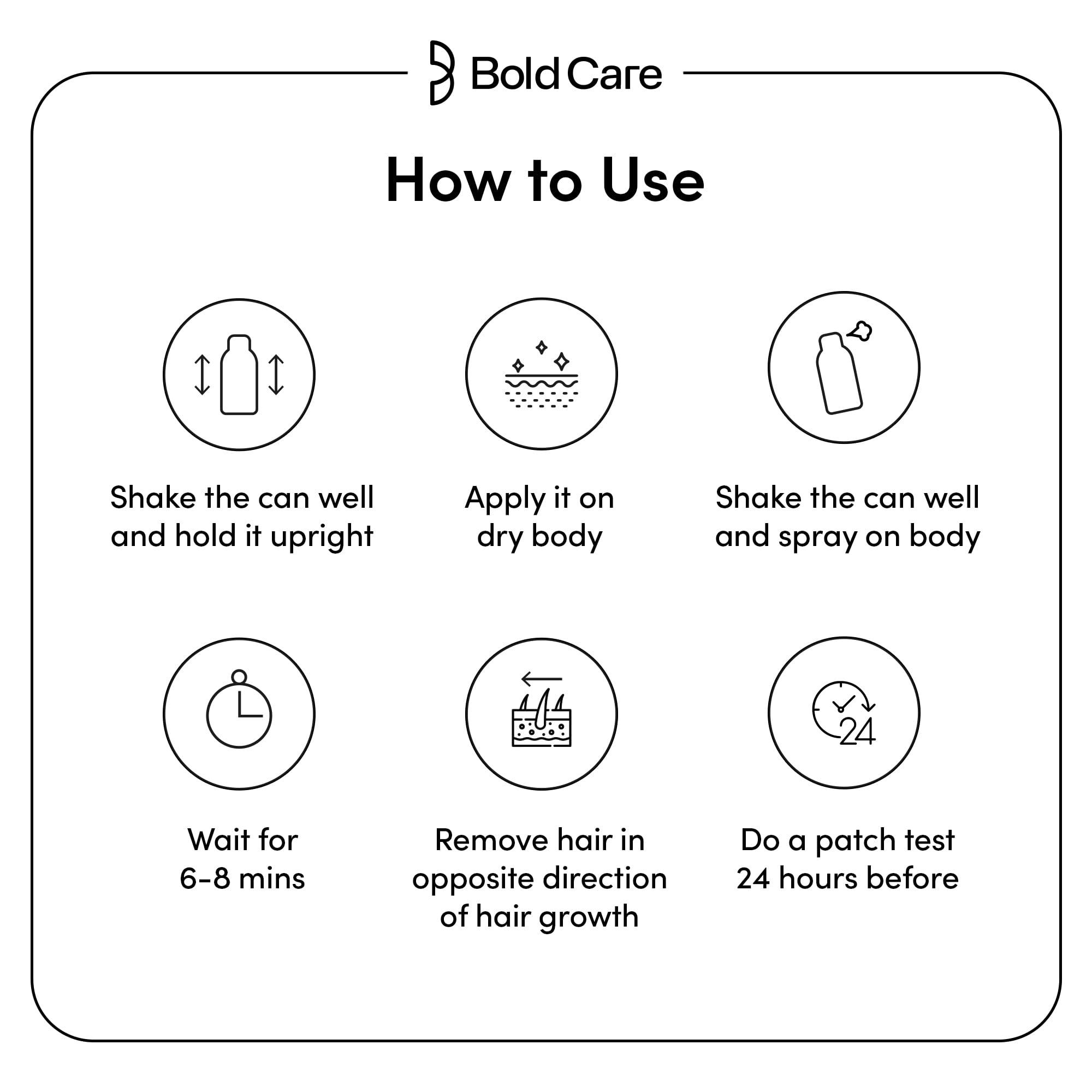 Bold Care Bold Care Hair Removal spray for men 200 ml - Fast & Painless Body Hair Removal Spray for Smooth Back, Chest, Legs, Arms, underarms with Aloe Vera & Lemon Extract - 1 Pack | hair remover private parts