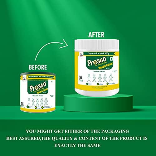 PRO360 Pro360 Weight Gainer High Protein Powder (500 g, Chocolate Flavour )- Calorie Rich Complete Nutritional Supplement - Triple Protein Source with 25 Vital Nutrients for Men & Women -