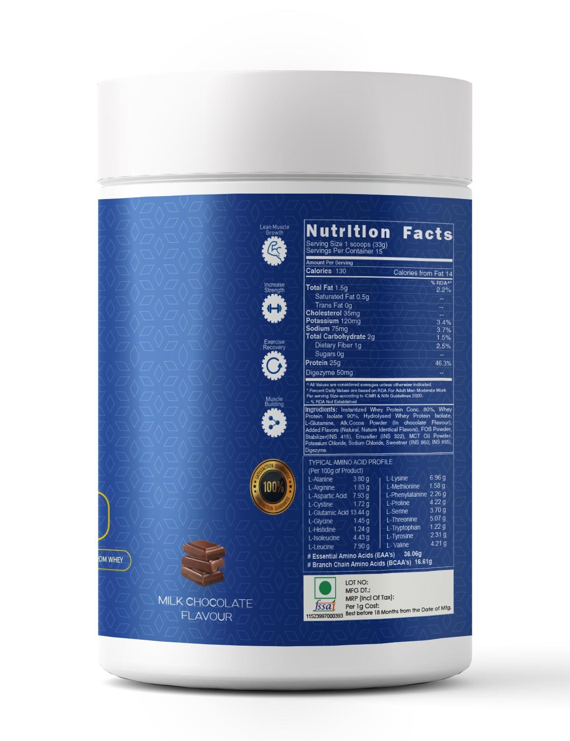 MUSCLE RELOAD Muscle Reload Extreme Whey Protein Blend With Isolate & Hydrolysate |25g Protein I 5.5g BCAA\'S | 4.5g Glutamine with Digezyme 50mg - (Milk Chocolate, 500G) 1.1LBS with 100g Creatine Free