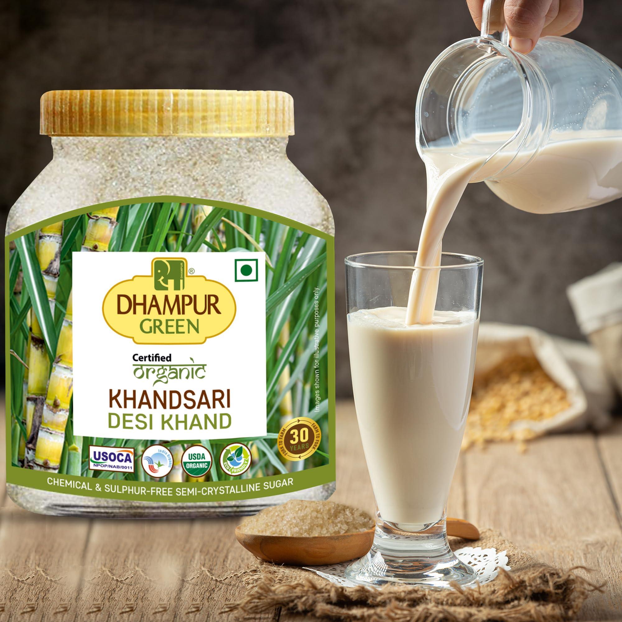 DHAMPURGREEN Dhampurgreen Organic Desi Khand Khandsari, 1.6Kg (800G X 2 Units) | Desi Khand | Chemical Free | Sulphurless | Semi Crystal Sugar