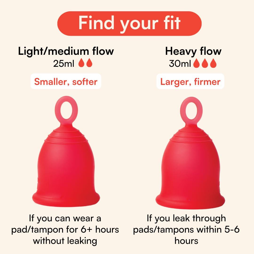 Asan Asan Menstrual Cup-Easiest Cup To Insert & RemoveISpecial Ring Design|Premium Medical Grade SiliconeIDesigned In The Usa (Heavy Flow),Pack of 1 Count,Red
