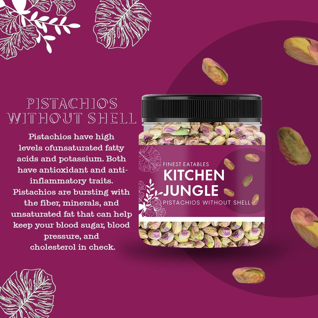 Kitchen Jungle Kitchen Jungle Pistachio Kernals Without Shell | Mota Pista | Bada Pista, Whole (250Gm Jar Pack Of 2)