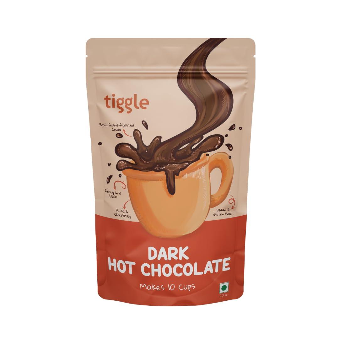 Tiggle Tiggle Dark Hot Chocolate Powder Mix - 10 Cups Pack | Farm Fresh From Tamil Nadu | Thick & Chocolatey Drink | Enjoy Hot or Cold | Vegan & Gluten-Free | No Preservatives | Ready in 2 minutes