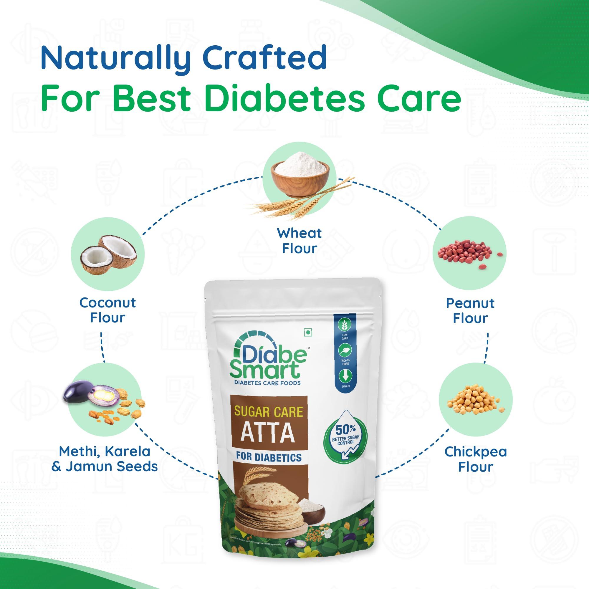 DiabeSmart DiabeSmart Sugar Care Atta 5 Kg | 50% Better Sugar Control | Low GI Multigrain Atta for Sugar Release Control | Tested on Diabetics | Diabetic Atta For Diabetic Care | High Fiber Flour