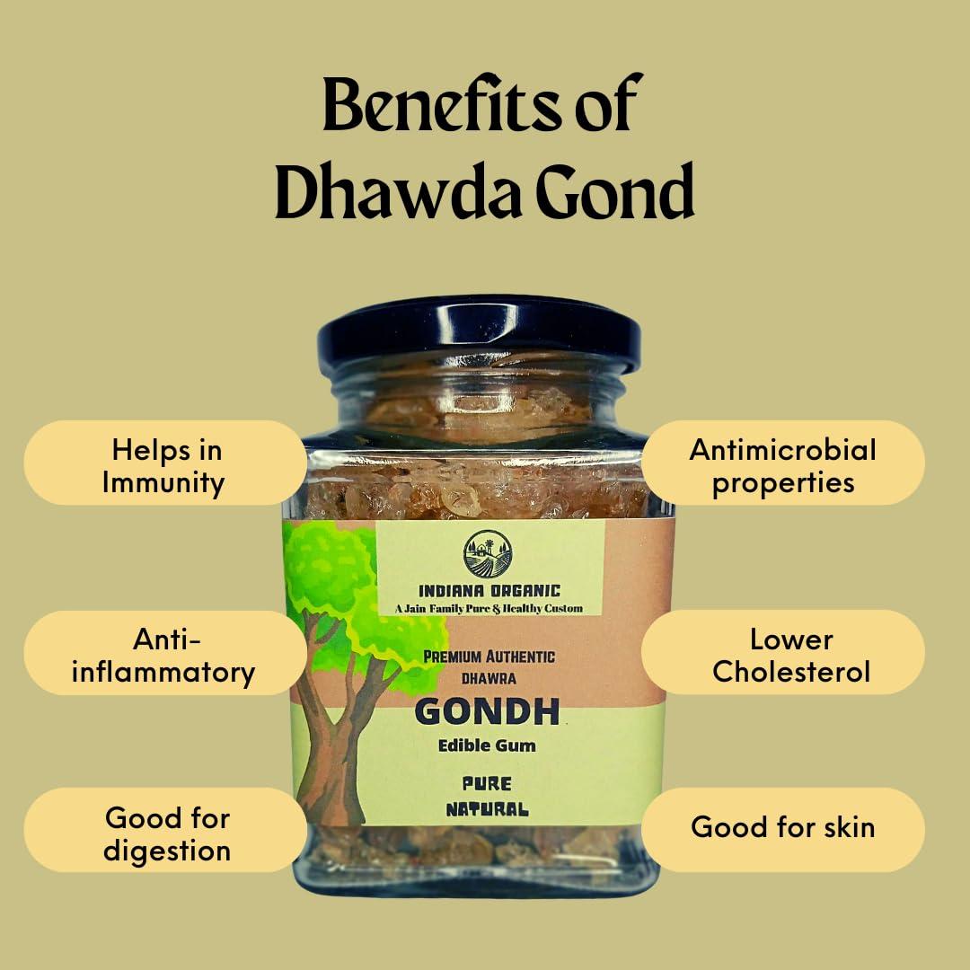 INDIANA ORGANIC Indiana organic Dhawda Gond Desi | Gum Ghatti | Anogeissus latifolia | Gond for ladoo, Traditional Indian ladoo Gum | Sev Only | High Purity - 250 gram, 100% Authentic, Food Grade