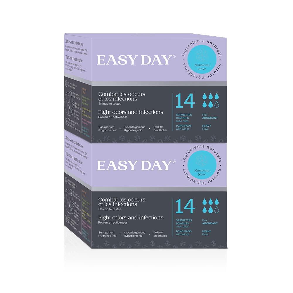EasyDay EasyDay Overnight/Heavy Flow Sanitary Pads for Women, with Wings, Unscented, Hypoallergenic, Mega Absorbent, Odour & Infection Control, Individually Wrapped, Ultra Thin - 28 Count Pack